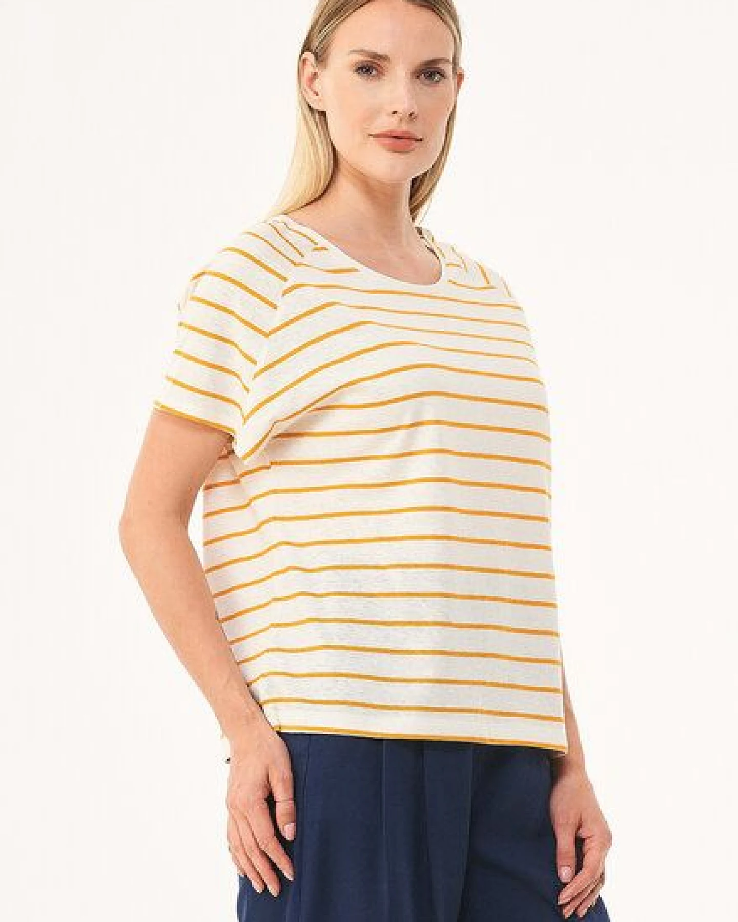 ORGANICATION Gestreiftes T-Shirt aus Bio-Baumwolle und Leinen – Ansicht 3