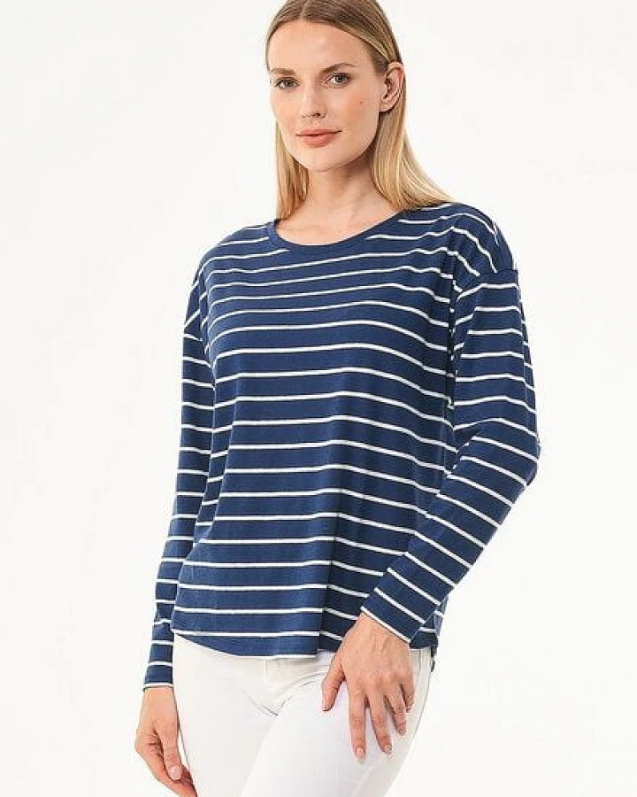 ORGANICATION Gestreiftes Longsleeve T-Shirt aus Bio-Baumwolle und Leinen