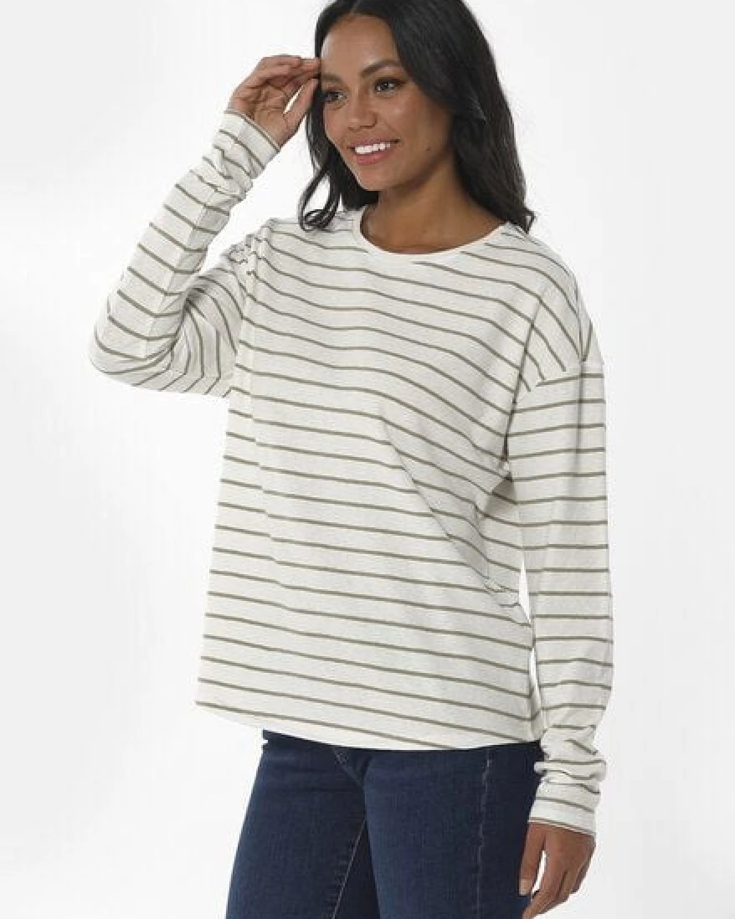 ORGANICATION Gestreiftes Longsleeve T-Shirt aus Bio-Baumwolle und Leinen – Ansicht 2