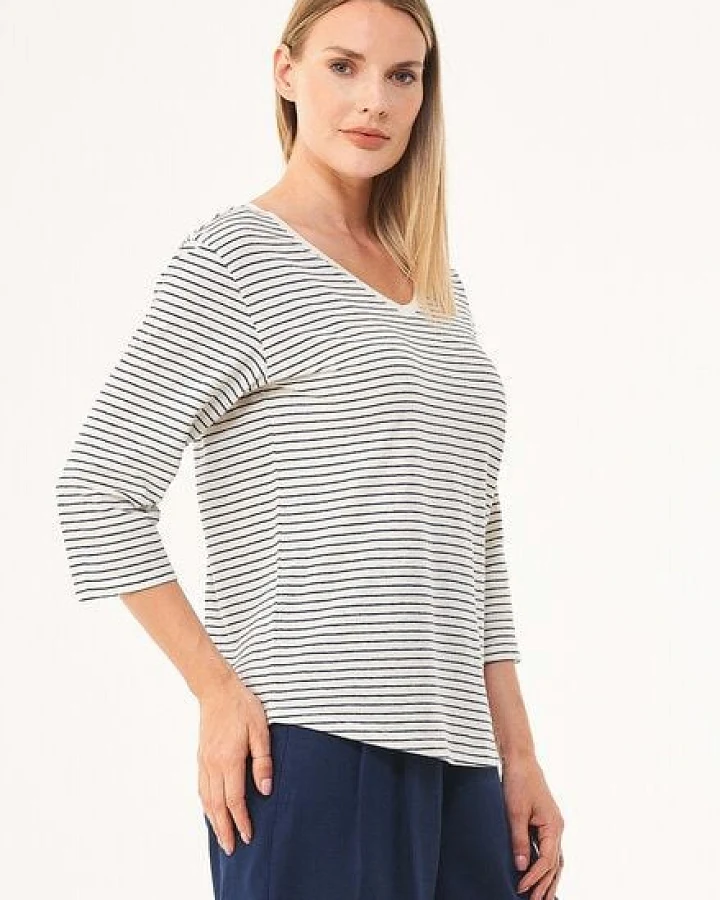 ORGANICATION Gestreiftes 3/4-Arm Shirt aus Bio-Baumwolle und Leinen