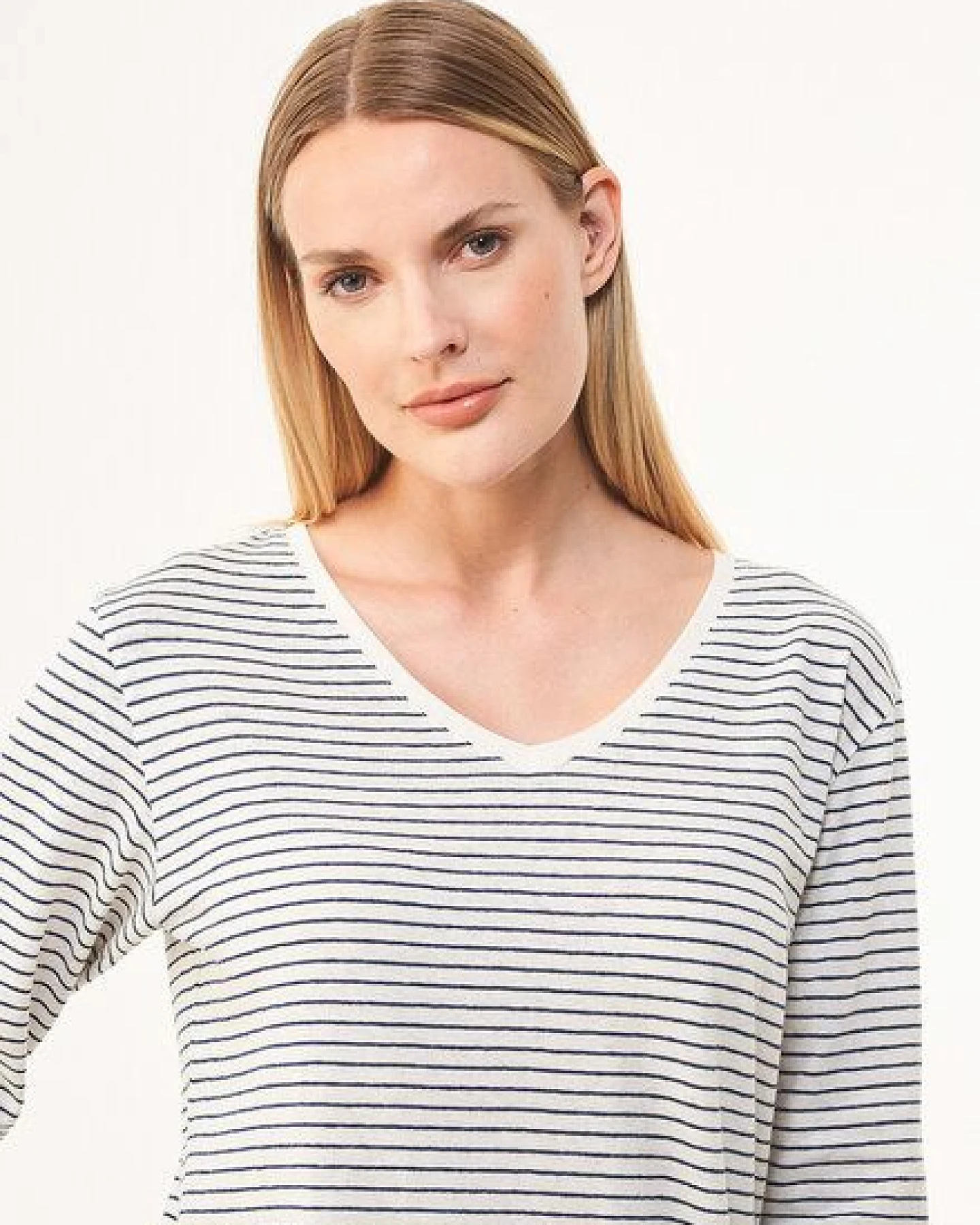ORGANICATION Gestreiftes 3/4-Arm Shirt aus Bio-Baumwolle und Leinen – Ansicht 2