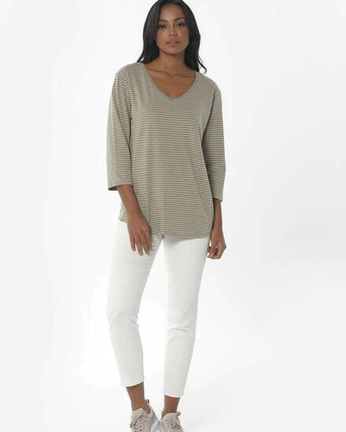 ORGANICATION Gestreiftes 3/4-Arm Shirt aus Bio-Baumwolle und Leinen – Ansicht 2