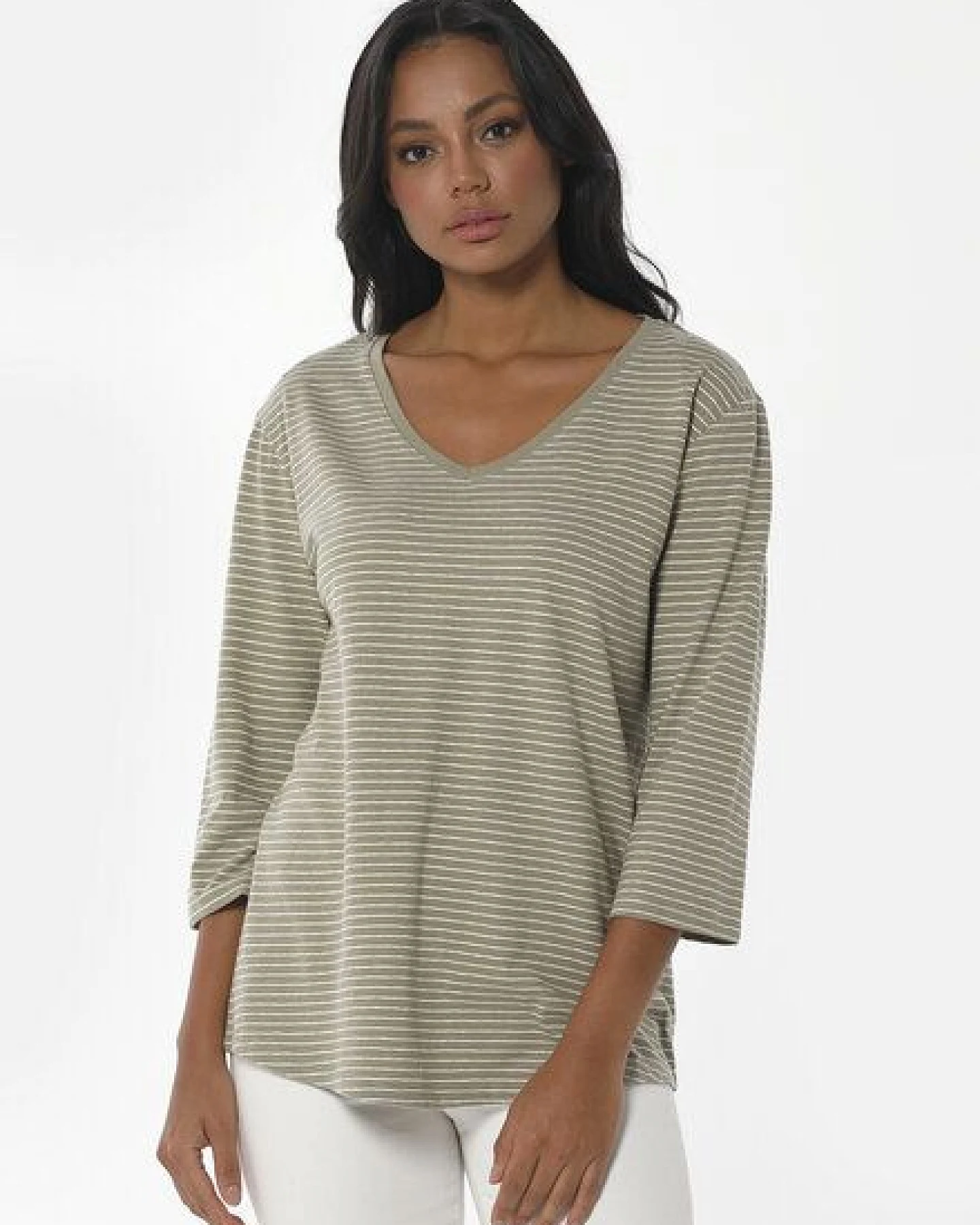 ORGANICATION Gestreiftes 3/4-Arm Shirt aus Bio-Baumwolle und Leinen – Ansicht 2