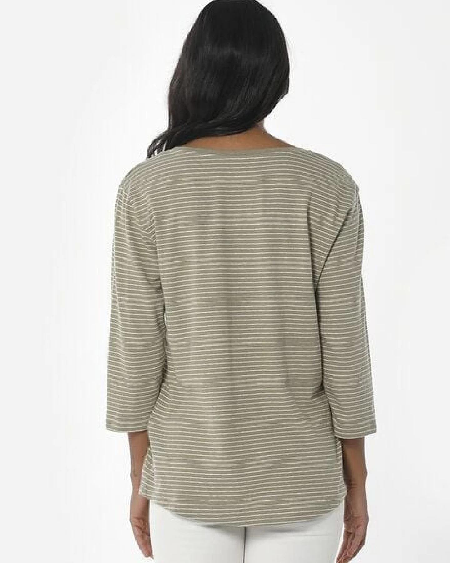 ORGANICATION Gestreiftes 3/4-Arm Shirt aus Bio-Baumwolle und Leinen – Ansicht 4