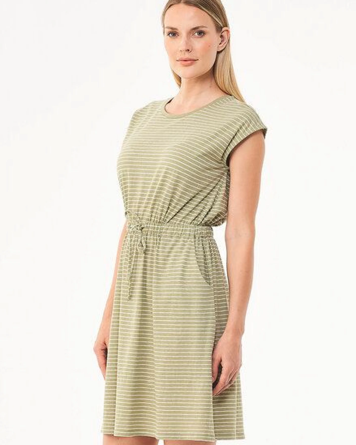 ORGANICATION Gestreiftes Jerseykleid aus Bio-Baumwolle und Leinen – Ansicht 2