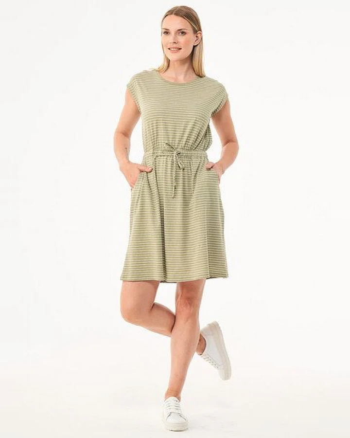 ORGANICATION Gestreiftes Jerseykleid aus Bio-Baumwolle und Leinen
