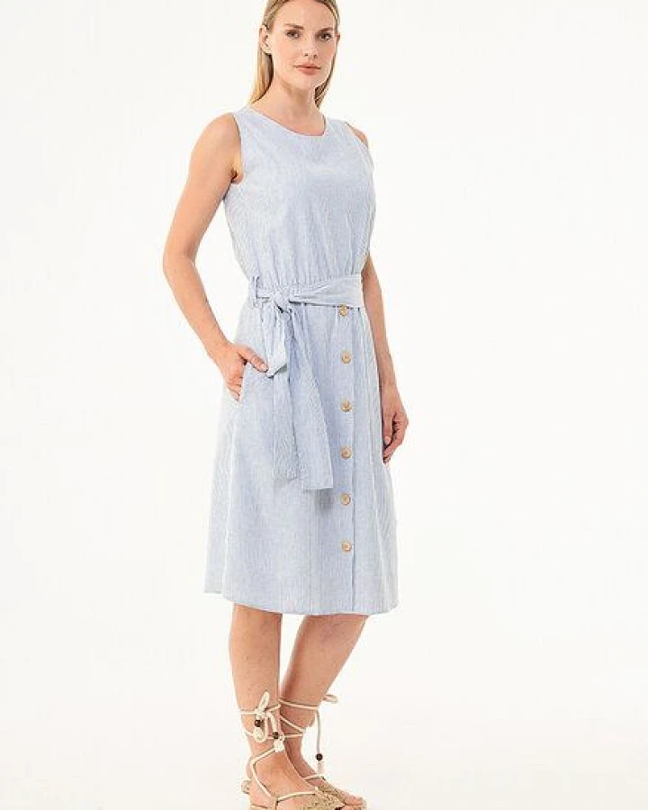 ORGANICATION Gestreiftes Kleid aus Bio-Baumwolle und Leinen