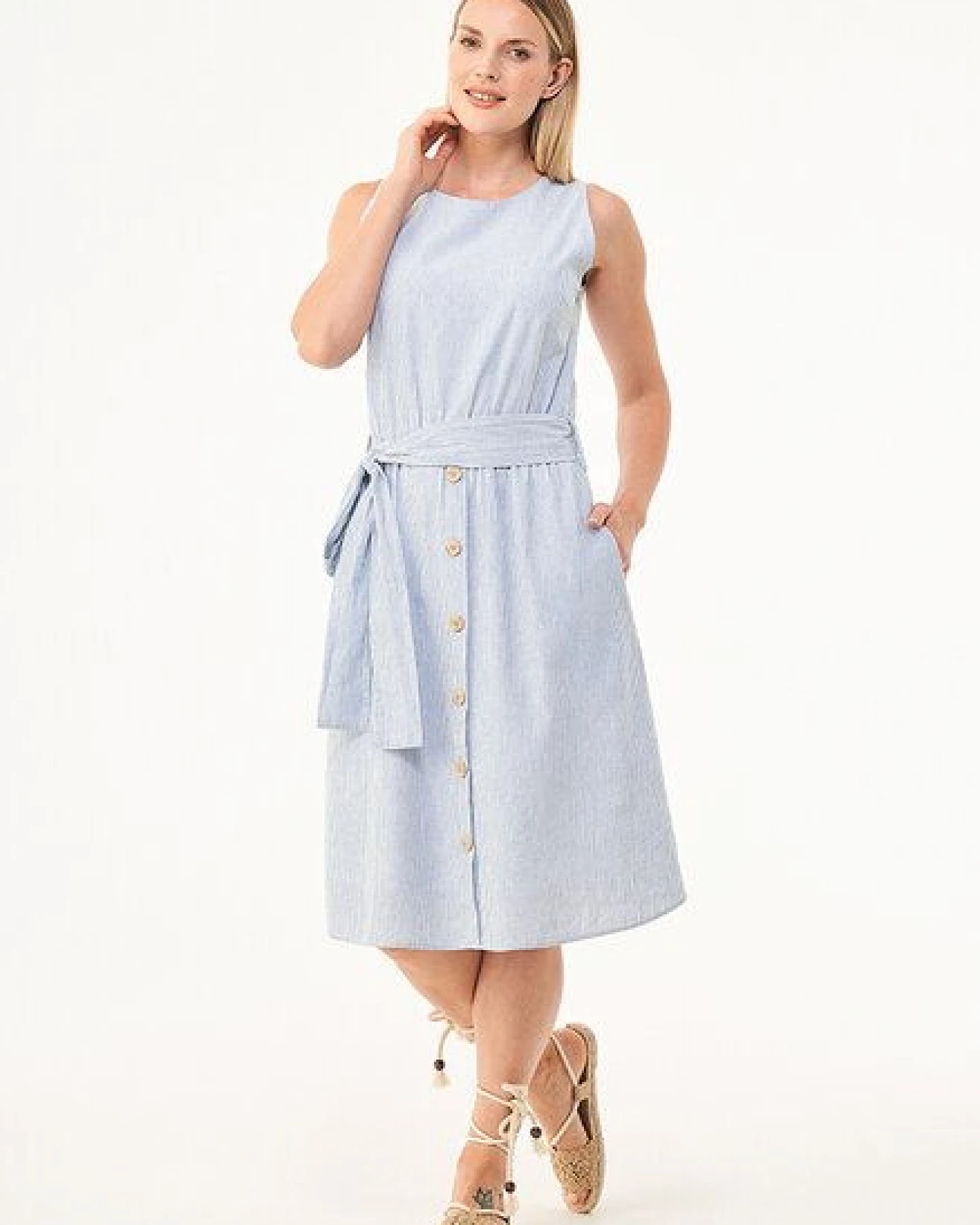 ORGANICATION Gestreiftes Kleid aus Bio-Baumwolle und Leinen – Ansicht 2