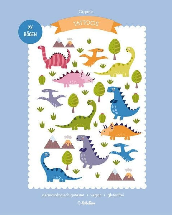 dabelino Kinder Dinosaurier Klebetattoos (plastikfrei, vegan, glutenfrei)