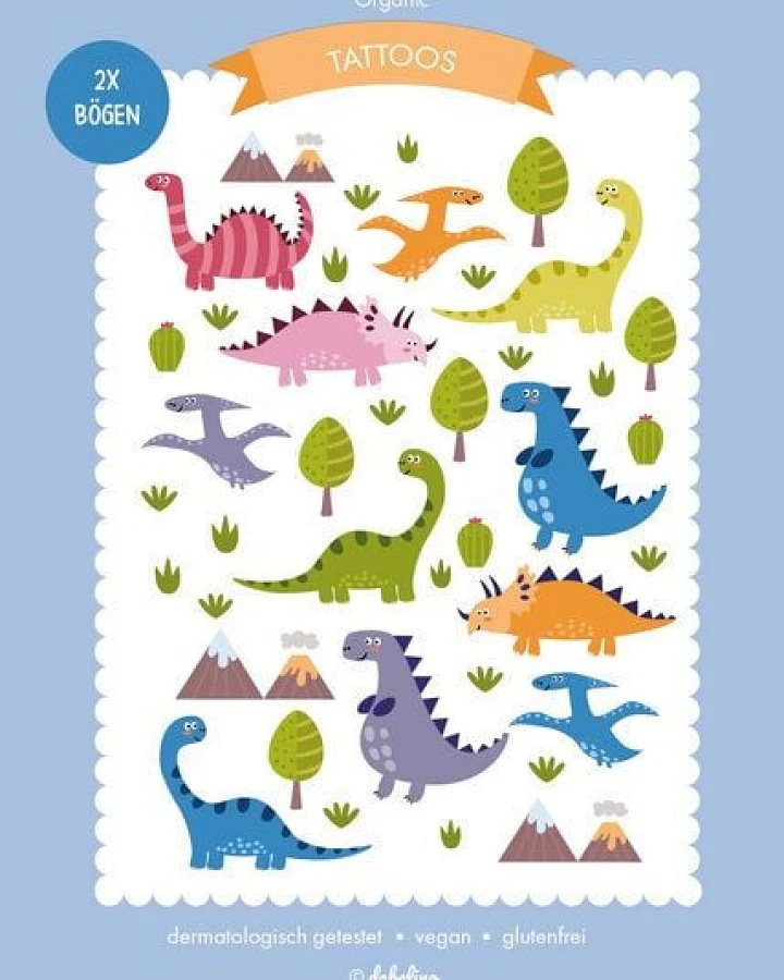 dabelino Kinder Dinosaurier Klebetattoos (plastikfrei, vegan, glutenfrei)