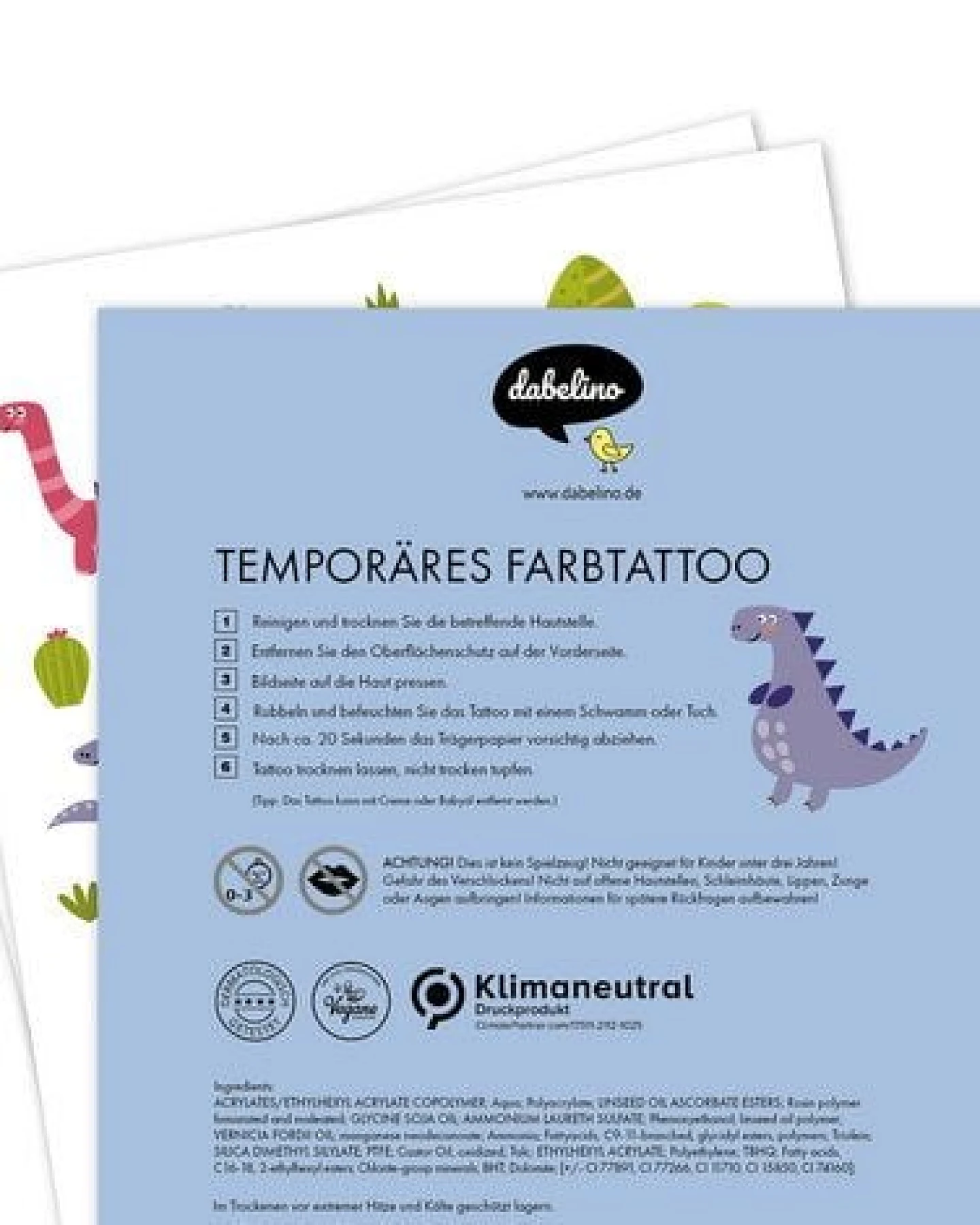 dabelino Kinder Dinosaurier Klebetattoos (plastikfrei, vegan, glutenfrei) – Ansicht 4
