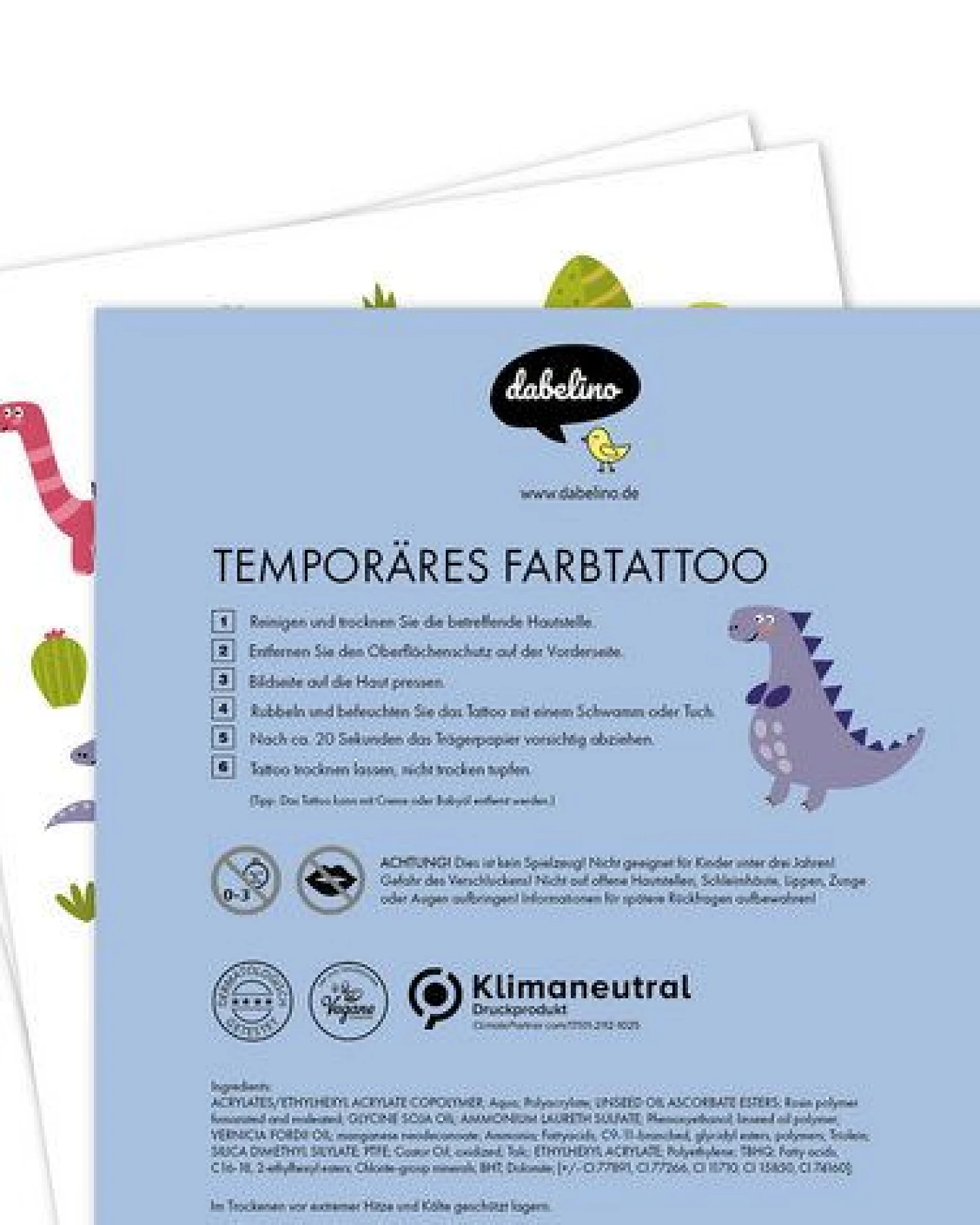 dabelino Kinder Dinosaurier Klebetattoos (plastikfrei, vegan, glutenfrei) – Ansicht 4