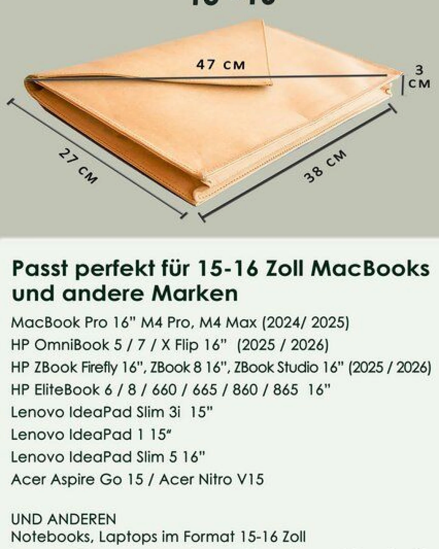 BY COPALA Nachhaltige Laptop-Hülle 15–16 Zoll aus waschbarem Kraftpapier mit Magnetverschluss – Ansicht 4