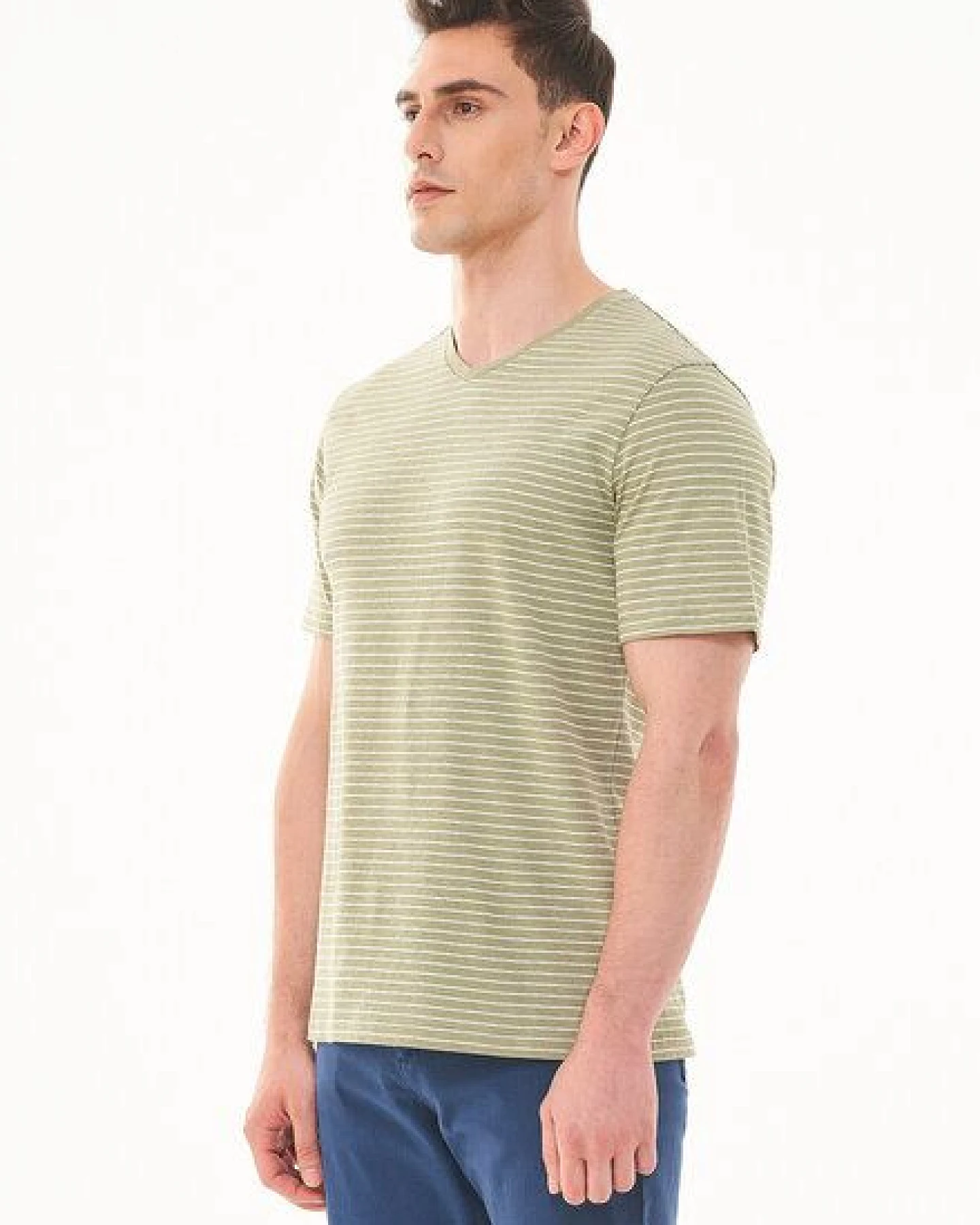 ORGANICATION Gestreiftes T-Shirt aus Bio-Baumwolle und Leinen – Ansicht 3