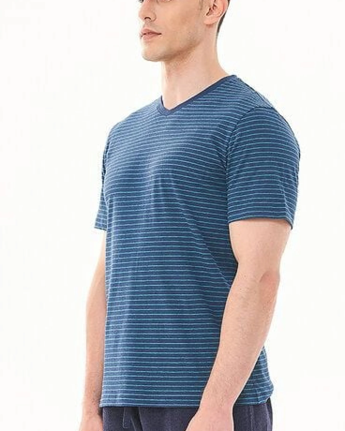 ORGANICATION Gestreiftes T-Shirt aus Bio-Baumwolle und Leinen – Ansicht 3