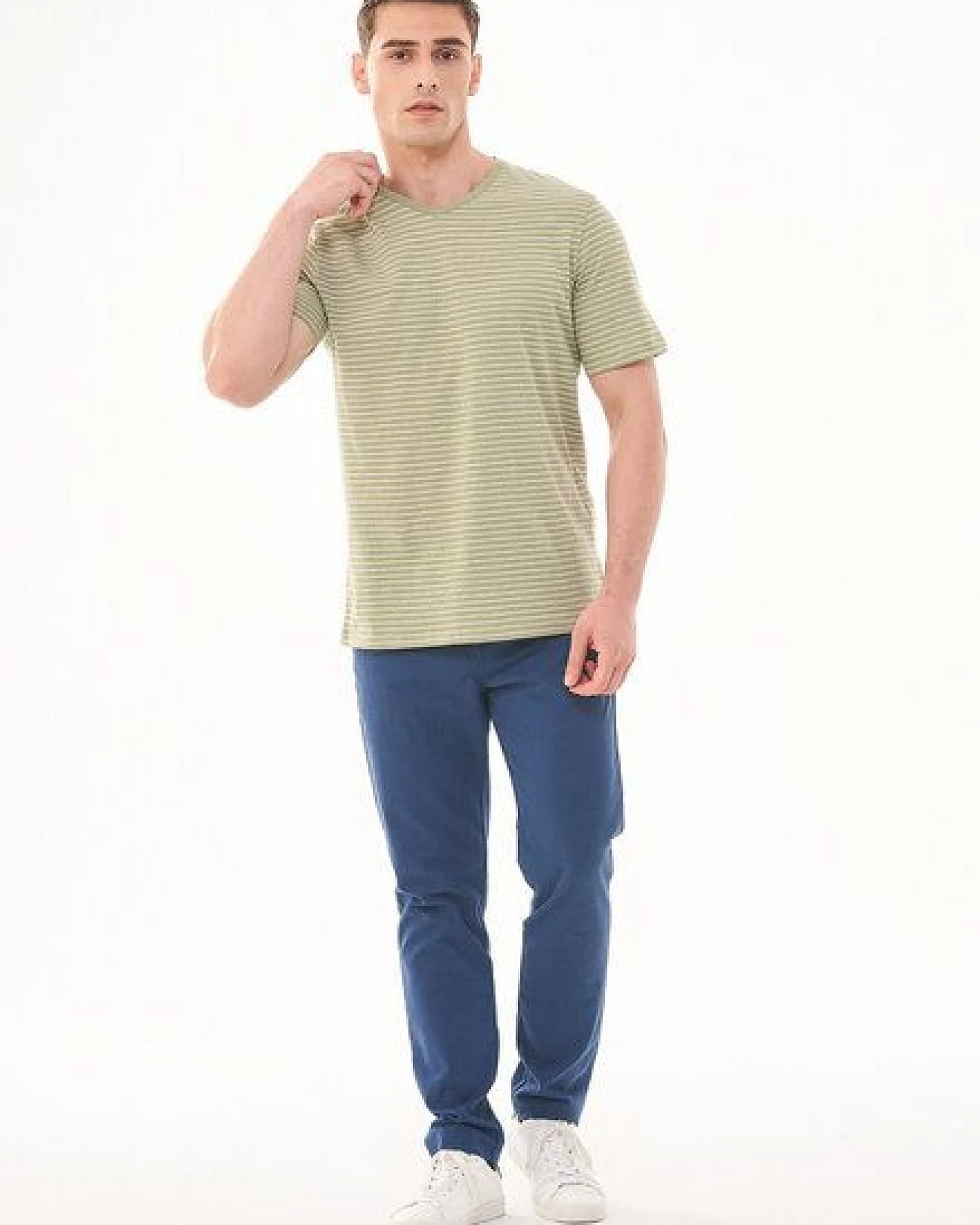 ORGANICATION Gestreiftes T-Shirt aus Bio-Baumwolle und Leinen – Ansicht 2