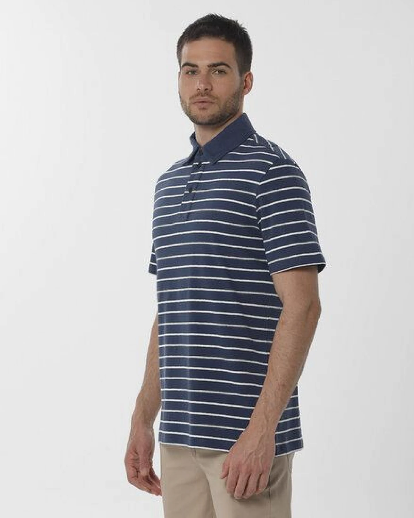 ORGANICATION Gestreiftes Poloshirt aus Bio-Baumwolle und Leinen – Ansicht 3