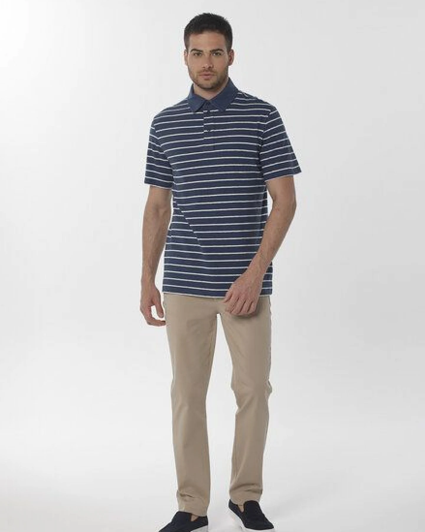 ORGANICATION Gestreiftes Poloshirt aus Bio-Baumwolle und Leinen – Ansicht 2