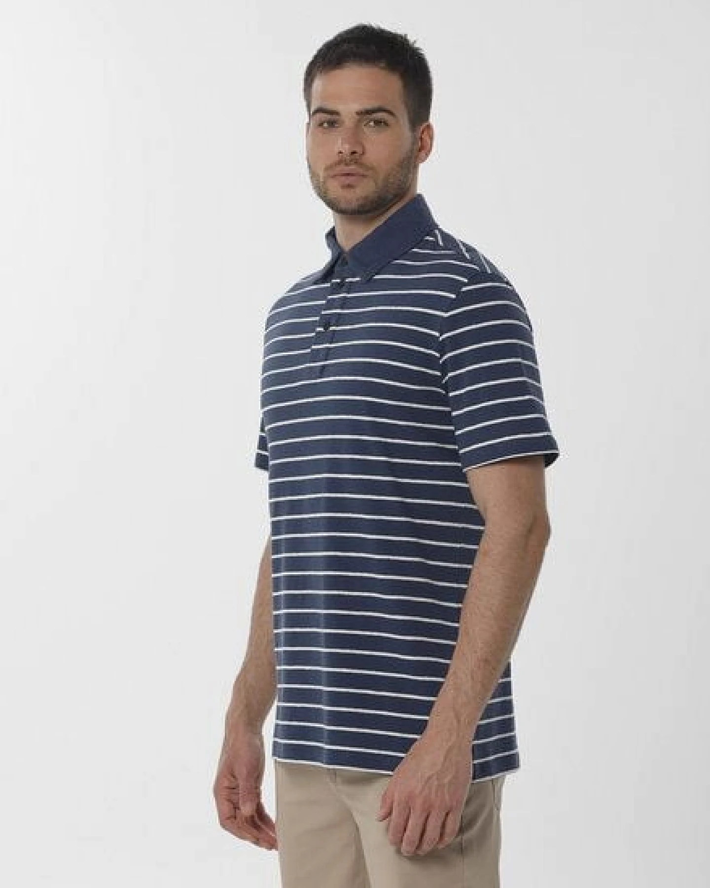 ORGANICATION Gestreiftes Poloshirt aus Bio-Baumwolle und Leinen – Ansicht 3