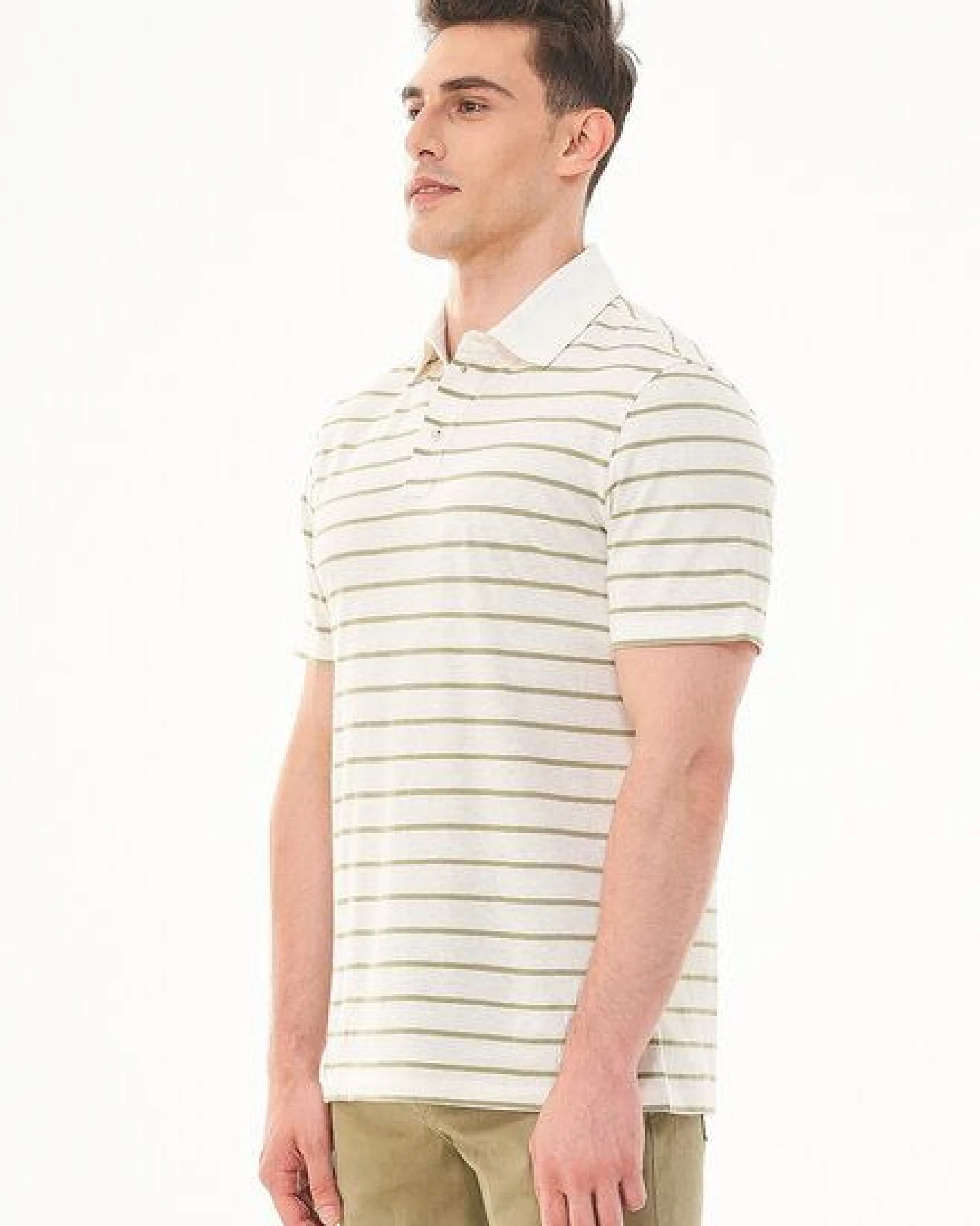 ORGANICATION Gestreiftes Poloshirt aus Bio-Baumwolle und Leinen – Ansicht 3