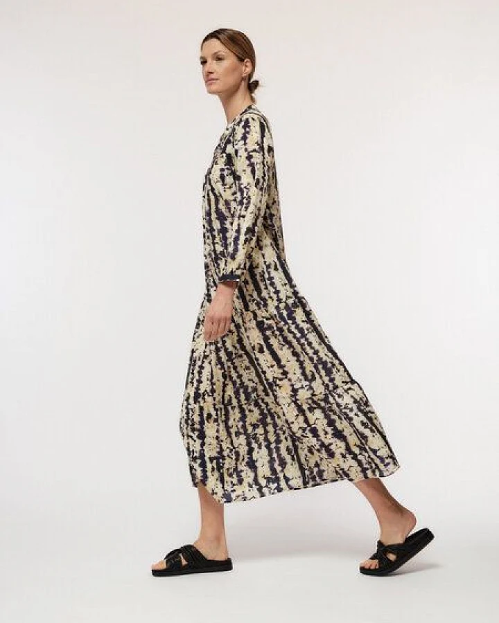 LANIUS Damen Maxikleid aus mit Alloverprint "Batik", Farbe Vanilla