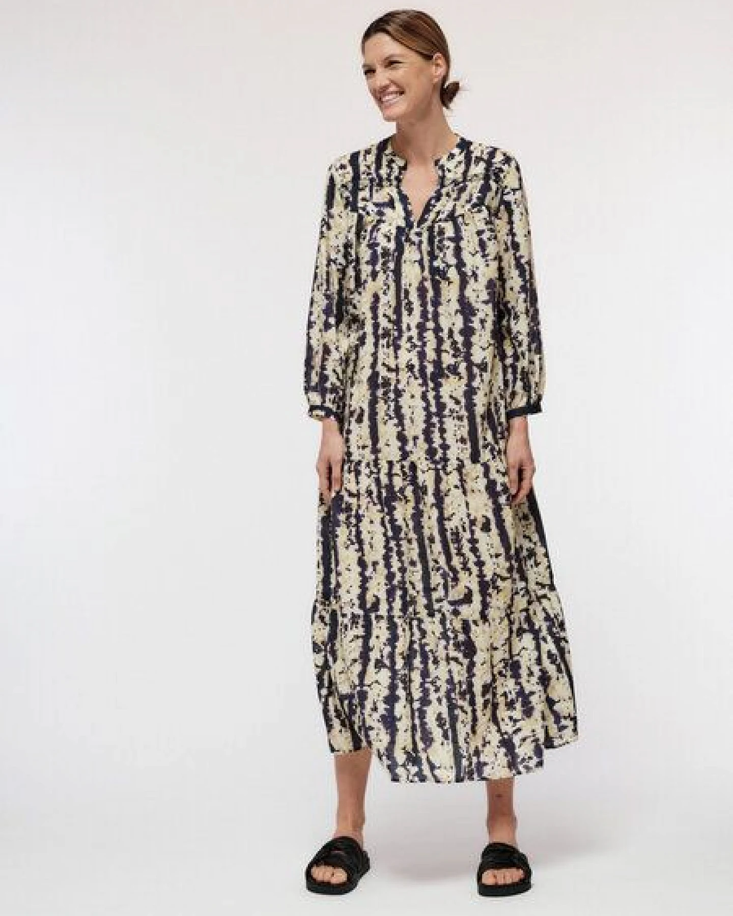 LANIUS Damen Maxikleid aus mit Alloverprint "Batik", Farbe Vanilla – Ansicht 2
