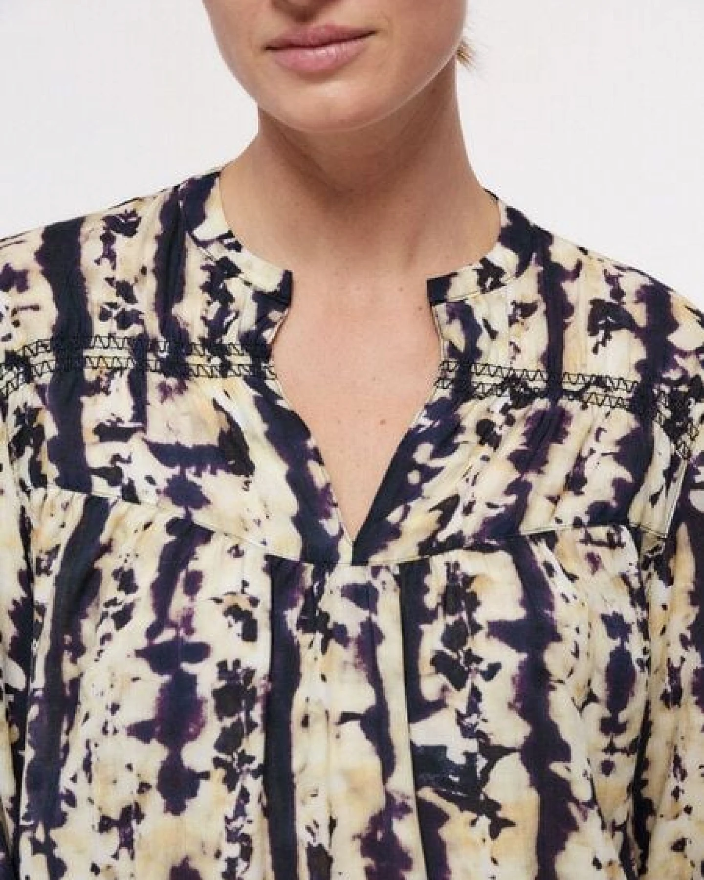LANIUS Damen Maxikleid aus mit Alloverprint "Batik", Farbe Vanilla – Ansicht 3