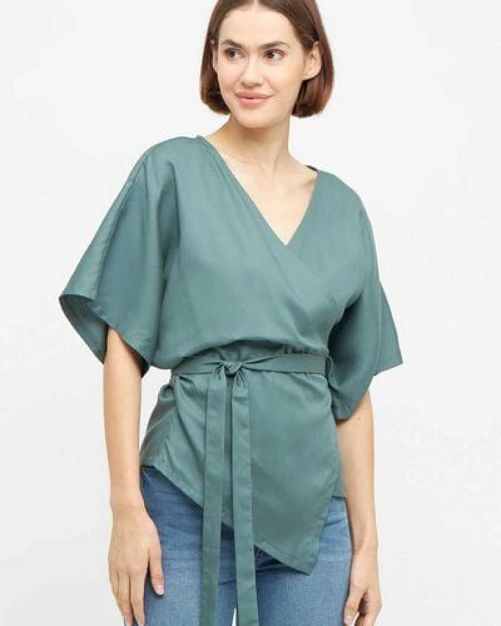 WiDDA berlin türkise Kimonobluse aus Tencel