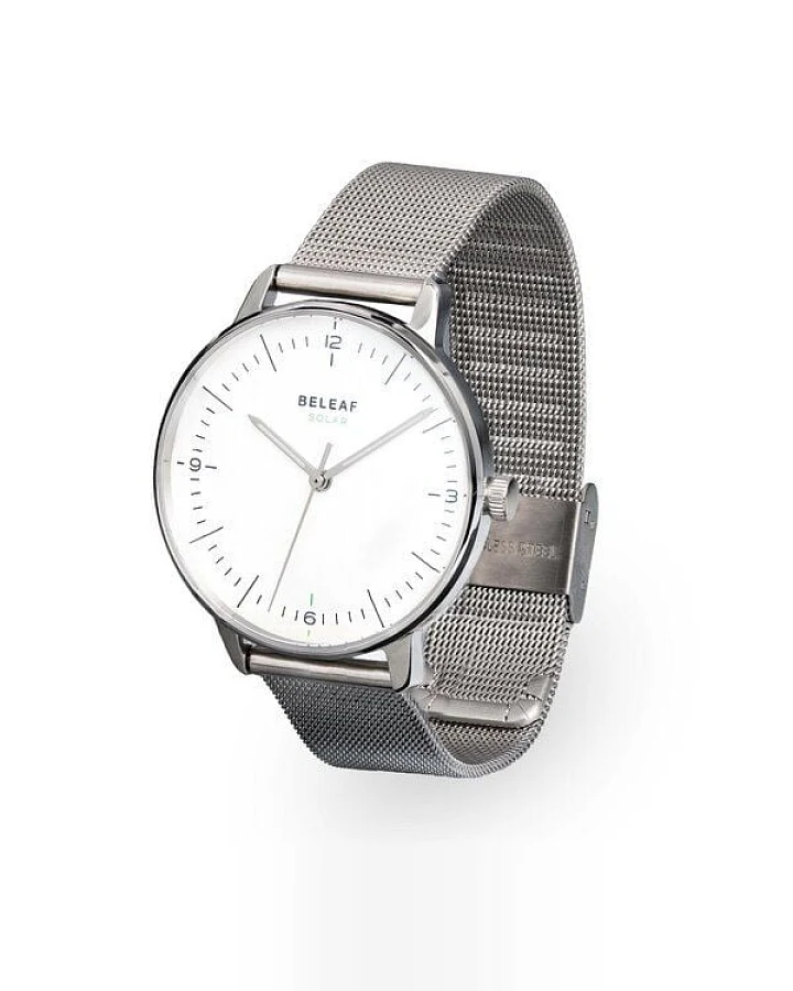 BELEAF "SOLAR SILVER" Uhr mit veganem Uhrenarmband aus Kork oder Milanaise (solarbetrieben)