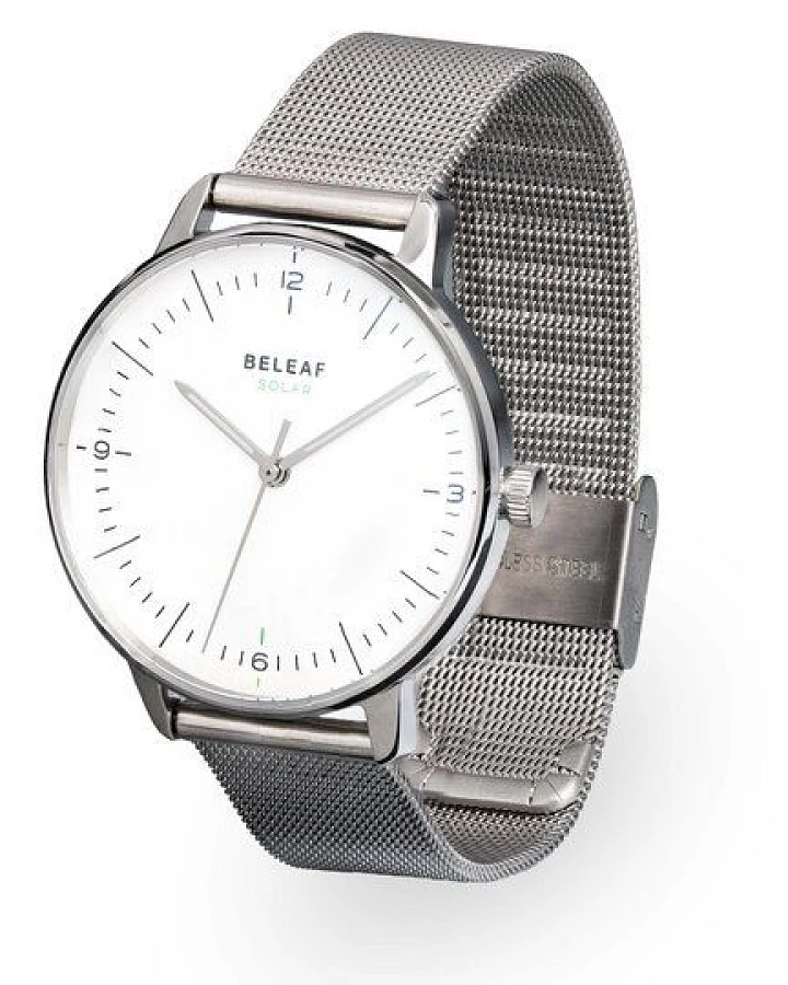 BELEAF "SOLAR SILVER" Uhr mit veganem Uhrenarmband aus Kork oder Milanaise (solarbetrieben)