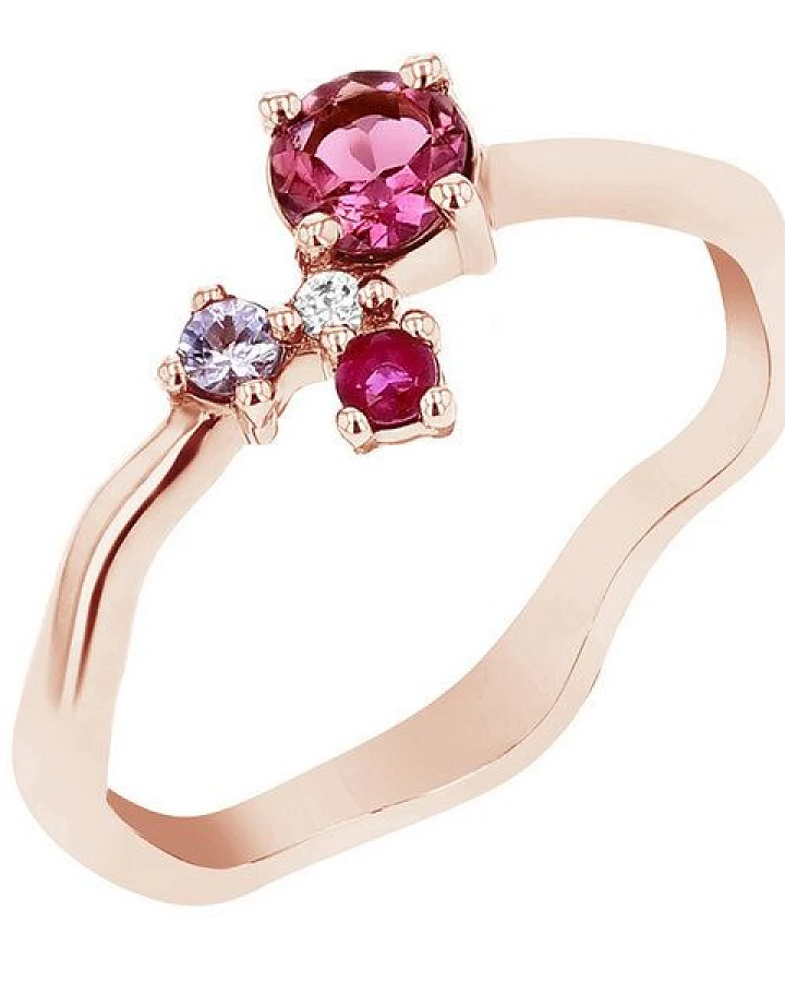 Eppi Cluster-Ring mit Turmalin, Tansanit, Rubin und einem Diamanten Roche