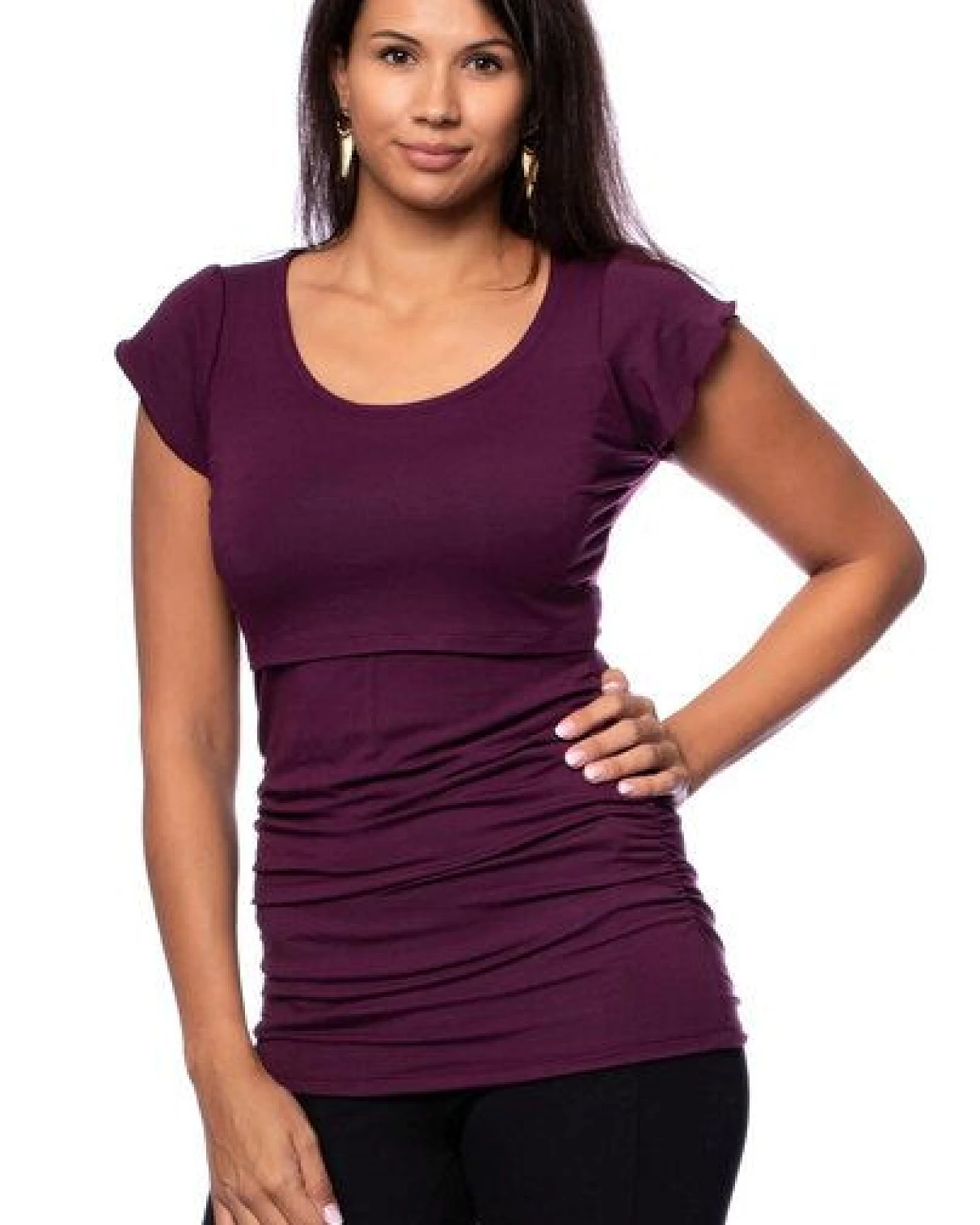 Milchshake 102 BASIC Umstands- und Stillshirt seitlich gerafft mit Schmetterlingsärmeln – Ansicht 3