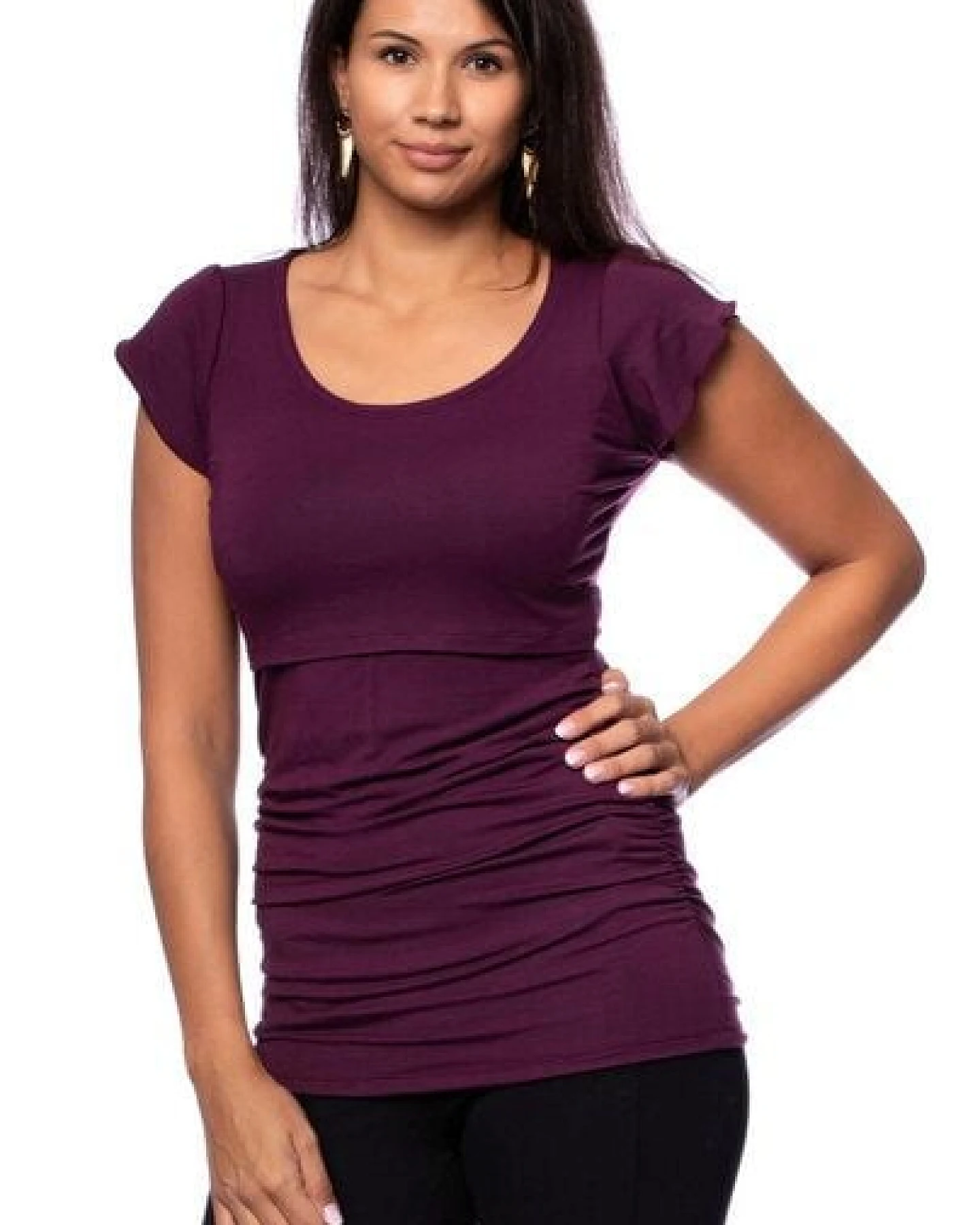 Milchshake 102 BASIC Umstands- und Stillshirt seitlich gerafft mit Schmetterlingsärmeln – Ansicht 3