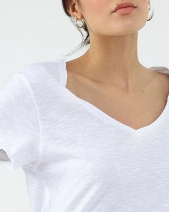d'Els Rebecca Damen V-Neck Kurzarm T-Shirt aus Flame Bio Baumwolle