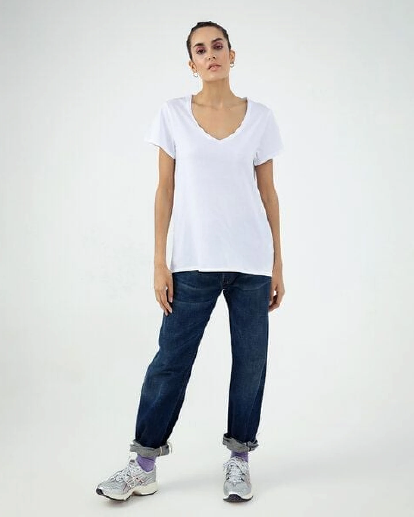 d'Els Rebecca Damen V-Neck Kurzarm T-Shirt aus Single Jersey Bio Baumwolle – Ansicht 3