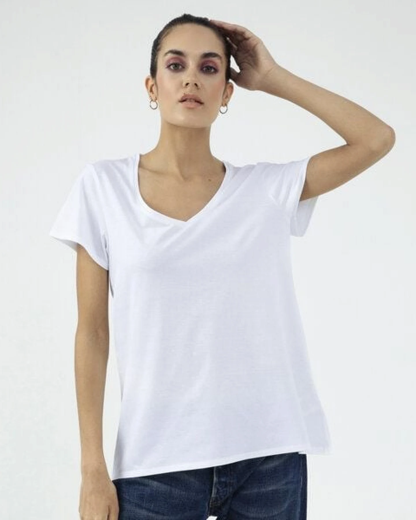 d'Els Rebecca Damen V-Neck Kurzarm T-Shirt aus Single Jersey Bio Baumwolle – Ansicht 4