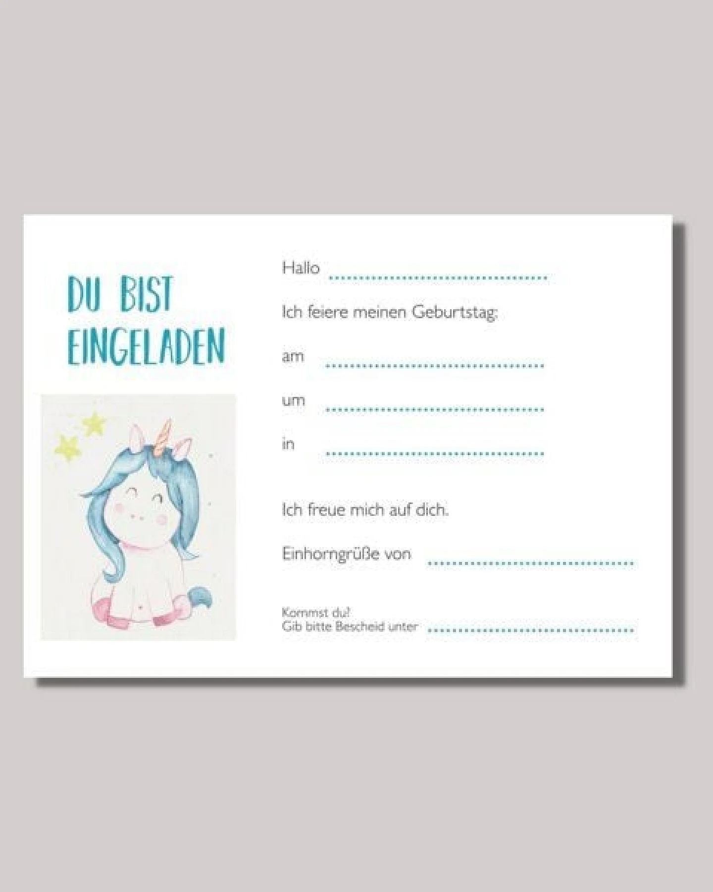 Fines Papeterie 5 Einladungskarten EINHORN * Kindergeburtstag * Din A6 – Ansicht 3
