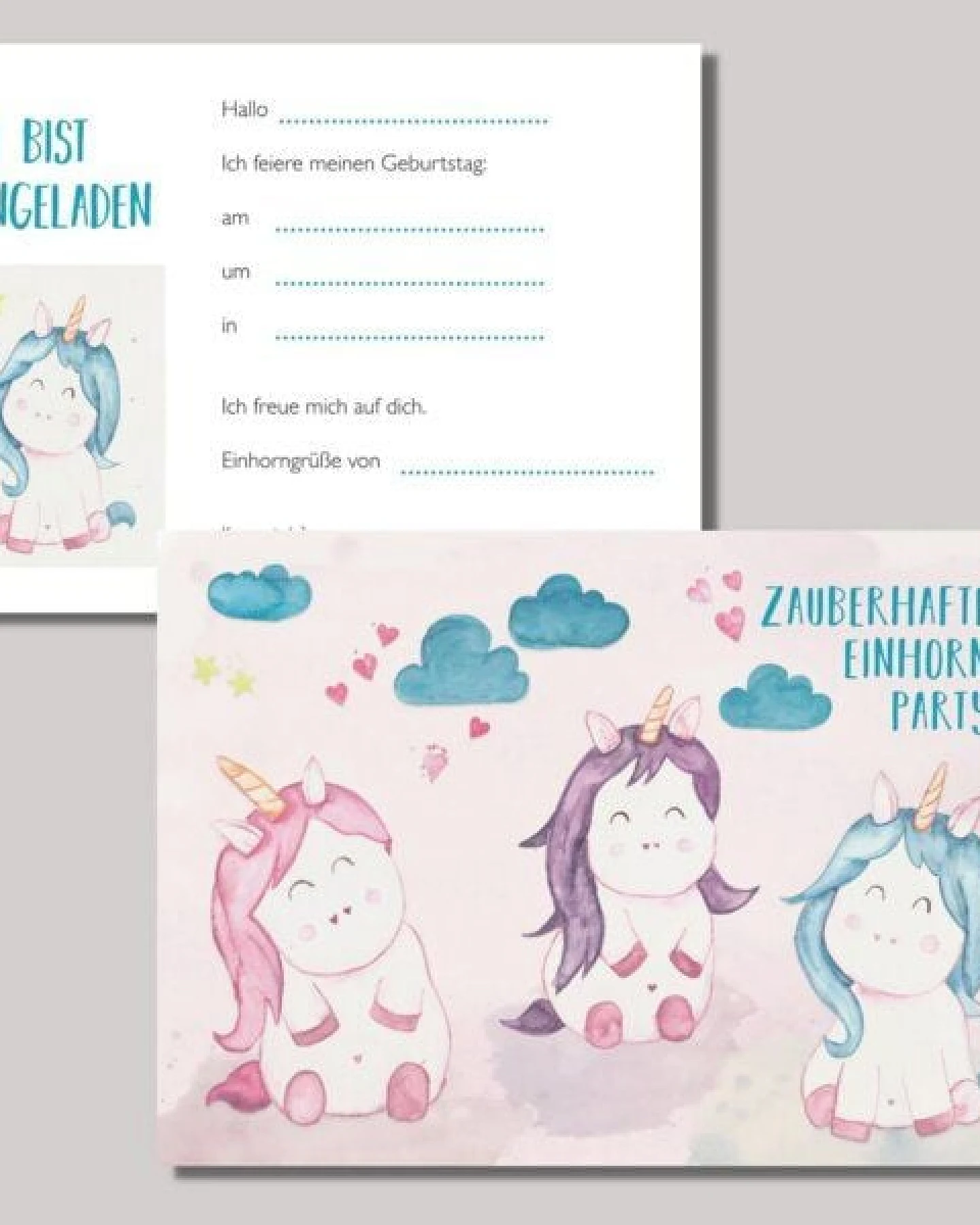 Fines Papeterie 5 Einladungskarten EINHORN * Kindergeburtstag * Din A6 – Ansicht 4