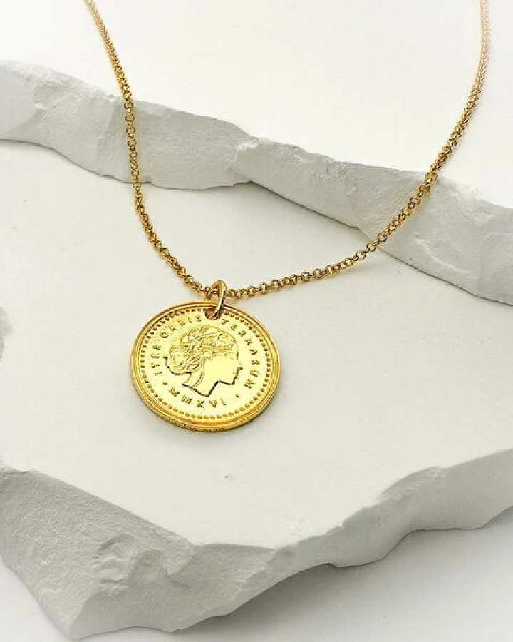 MOANINA Kette Münze Venezia - 925 Silber/18k Gold Vermeil - 3 Längen
