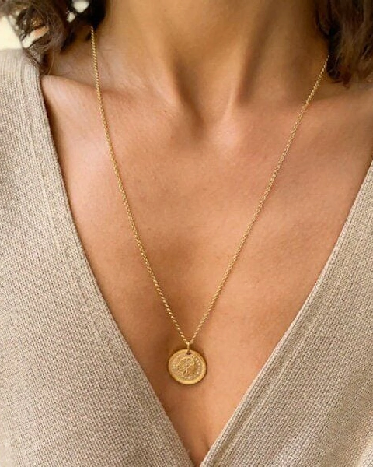 MOANINA Kette Münze Venezia - 925 Silber/18k Gold Vermeil - 3 Längen – Ansicht 2