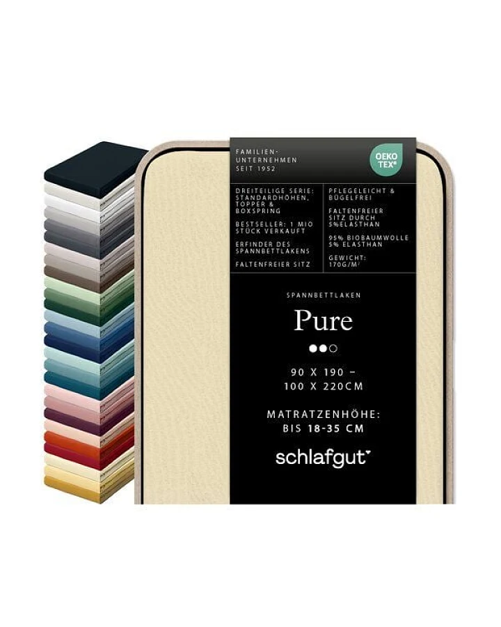 Schlafgut Spannbettlaken Pure - 95% Biobaumwolle, 5% Elasthan - Matratzenhöhe von 18-35cm