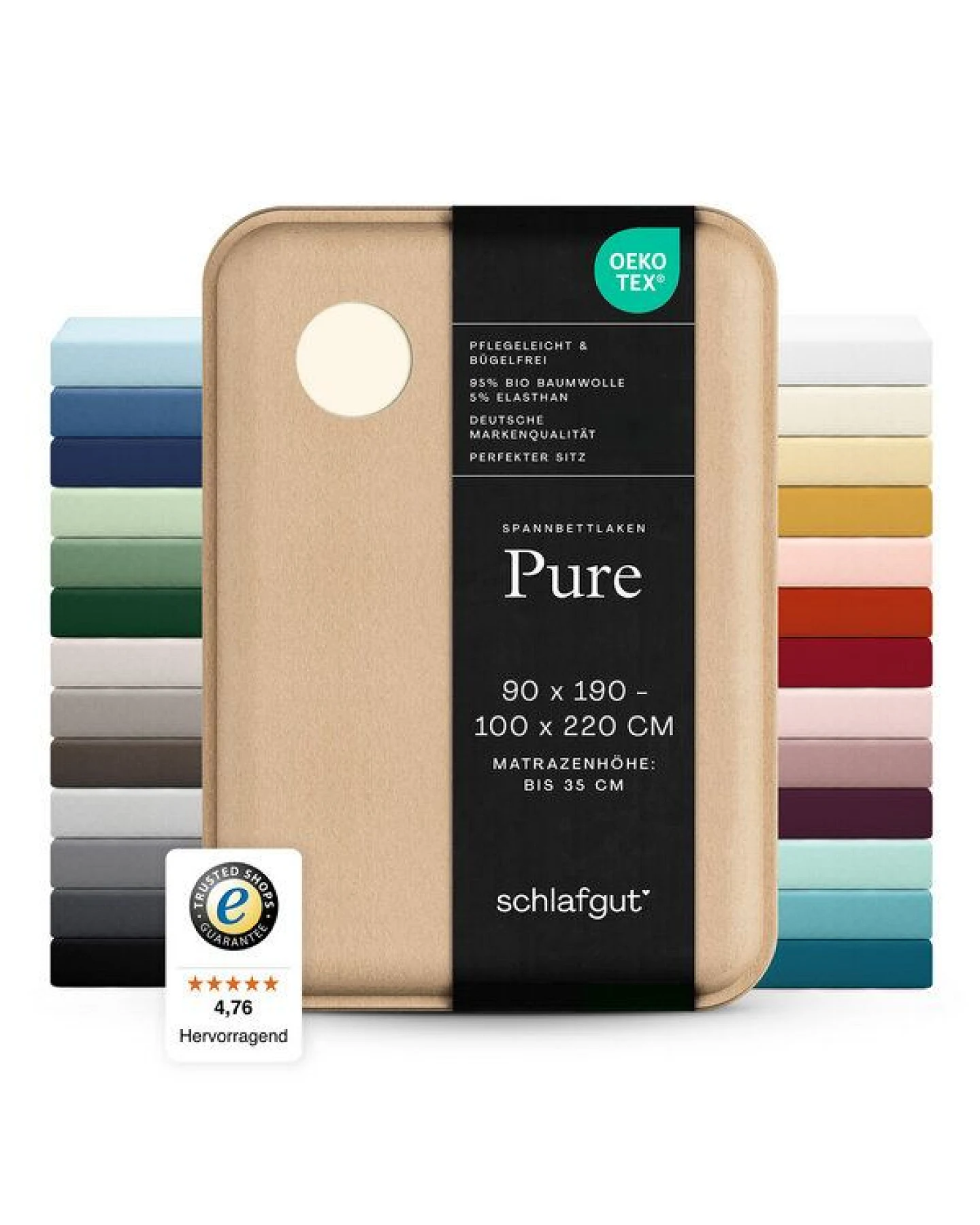 Schlafgut Spannbettlaken Pure - 95% Biobaumwolle, 5% Elasthan - Matratzenhöhe von 18-35cm – Ansicht 4