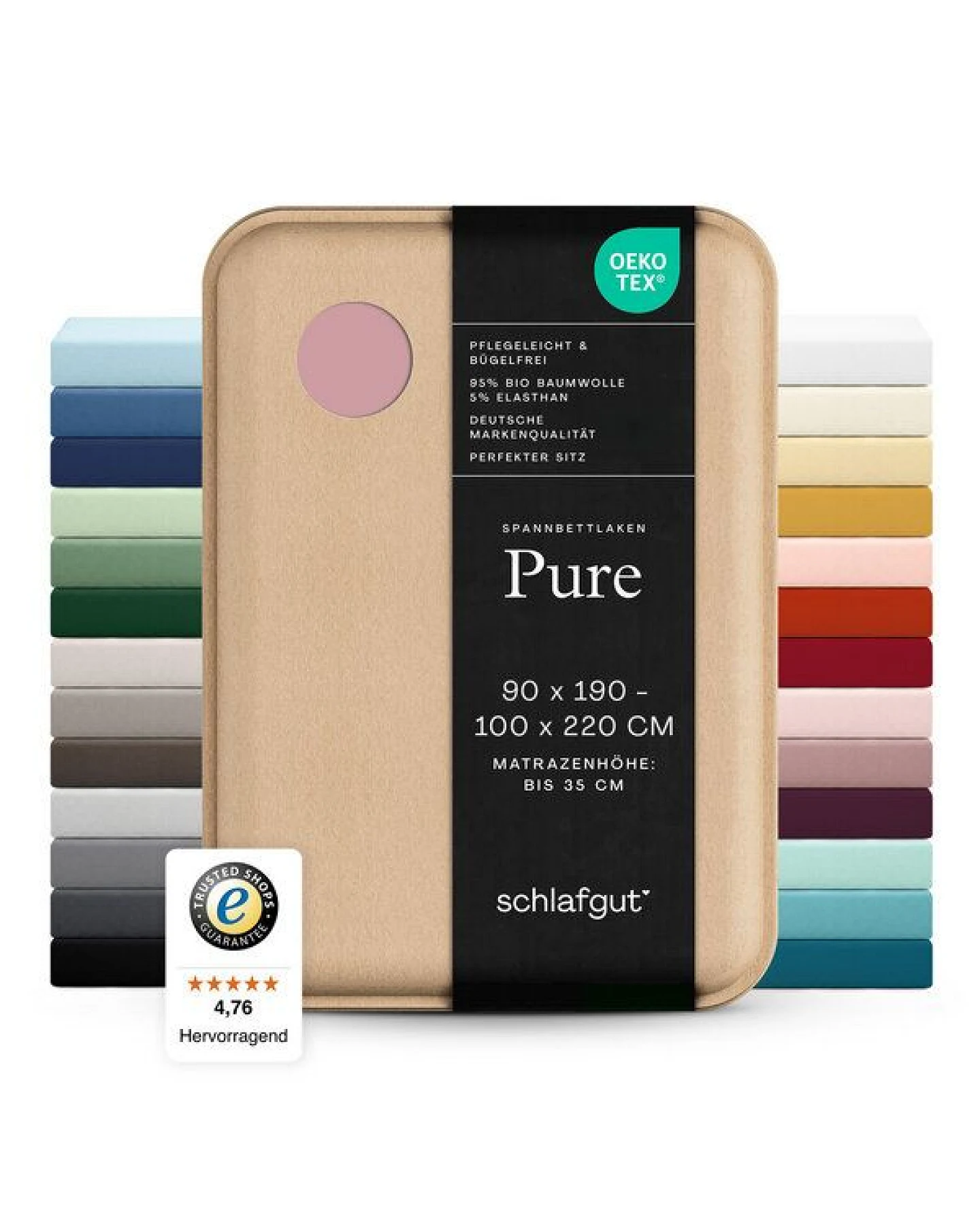 Schlafgut Spannbettlaken Pure - 95% Biobaumwolle, 5% Elasthan - Matratzenhöhe von 18-35cm – Ansicht 3