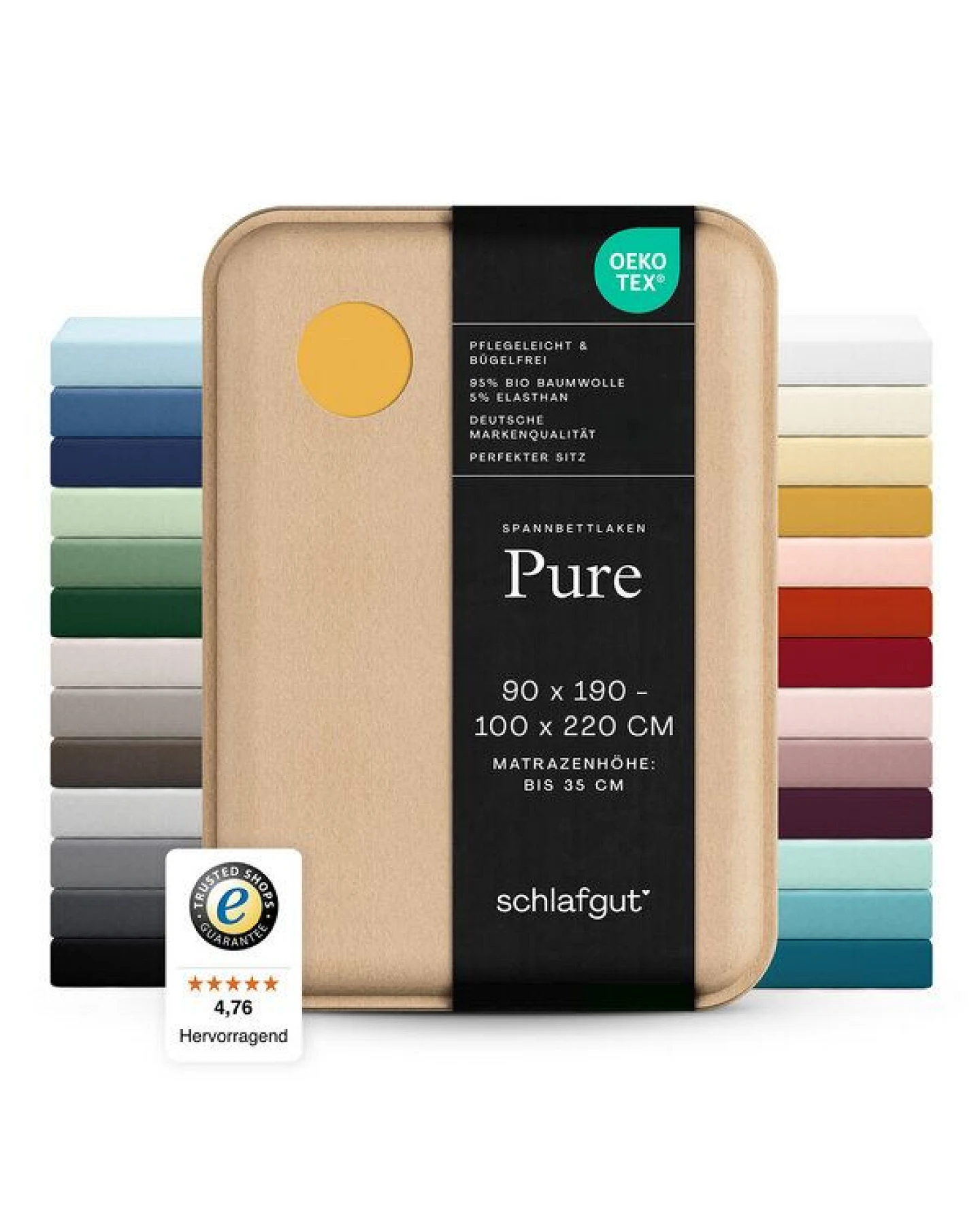 Schlafgut Spannbettlaken Pure - 95% Biobaumwolle, 5% Elasthan - Matratzenhöhe von 18-35cm – Ansicht 4