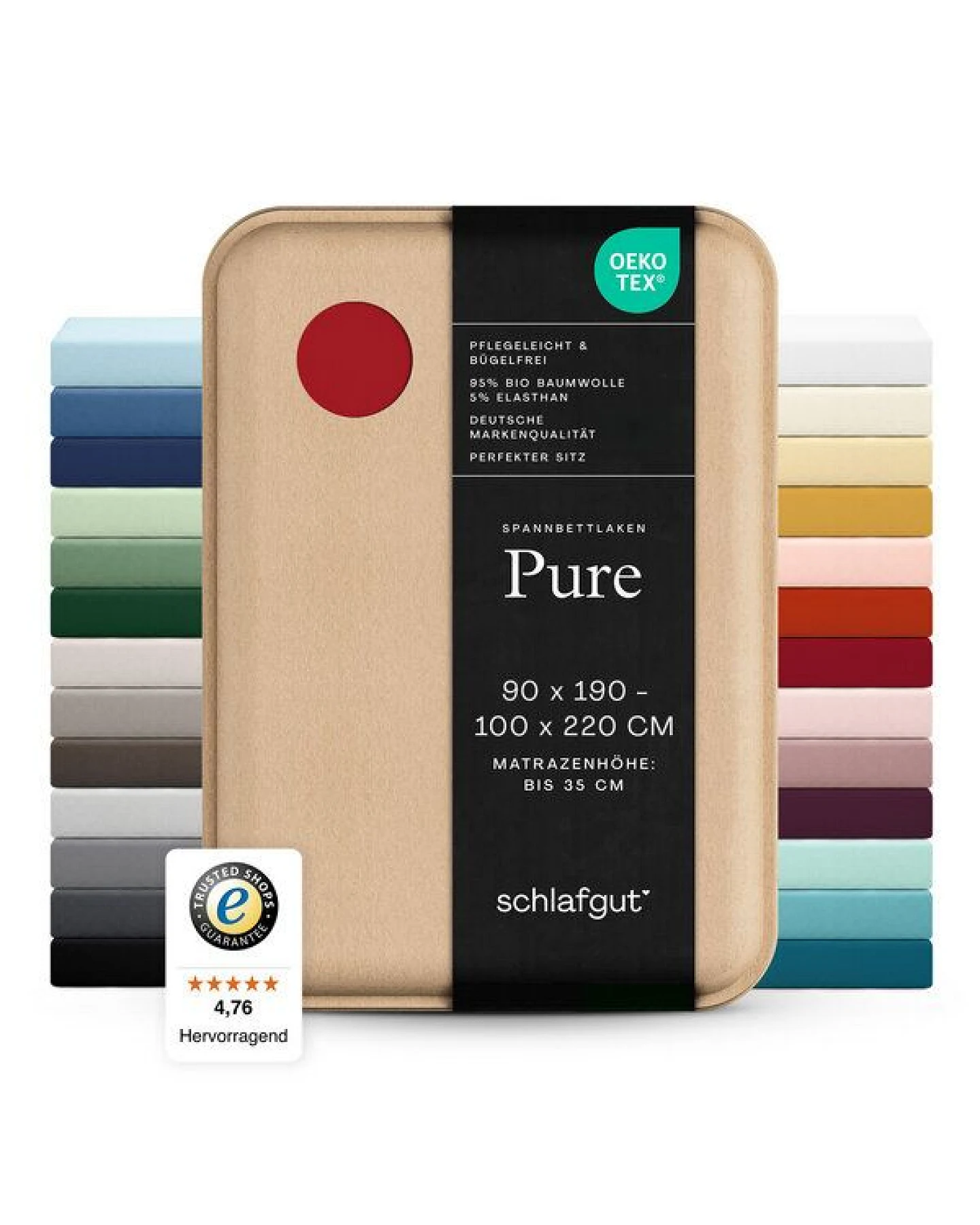 Schlafgut Spannbettlaken Pure - 95% Biobaumwolle, 5% Elasthan - Matratzenhöhe von 18-35cm – Ansicht 4