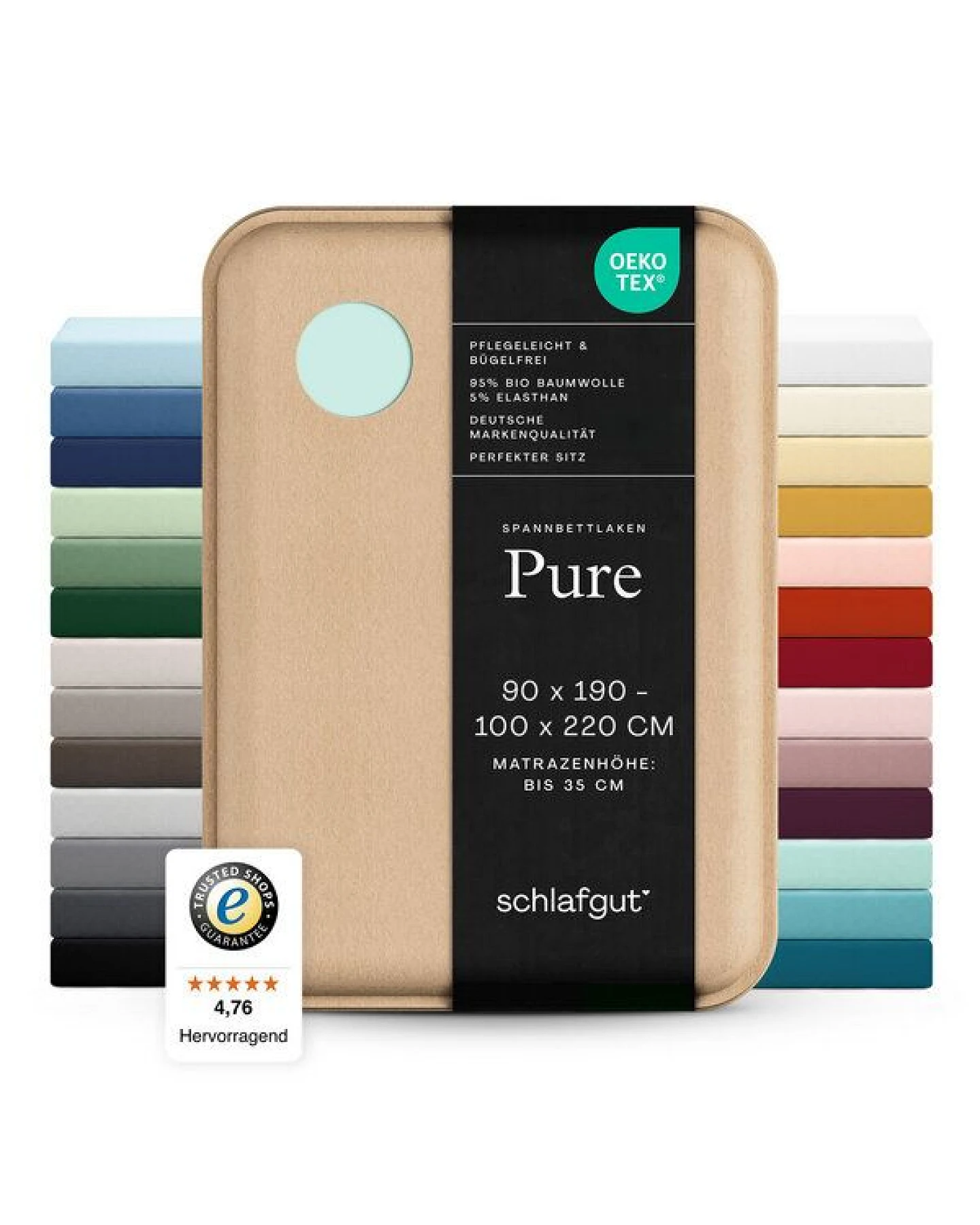 Schlafgut Spannbettlaken Pure - 95% Biobaumwolle, 5% Elasthan - Matratzenhöhe von 18-35cm – Ansicht 3