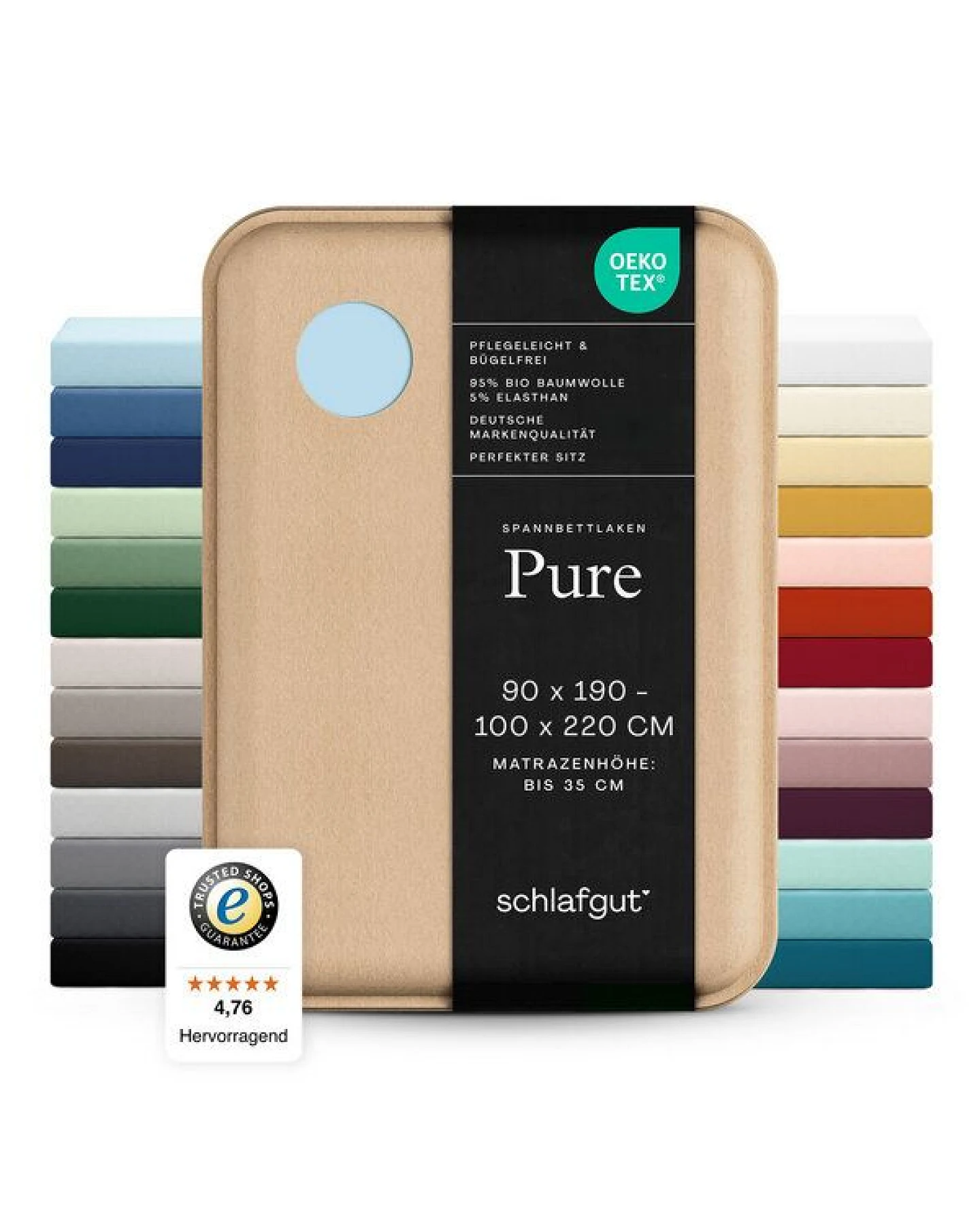 Schlafgut Spannbettlaken Pure - 95% Biobaumwolle, 5% Elasthan - Matratzenhöhe von 18-35cm – Ansicht 3
