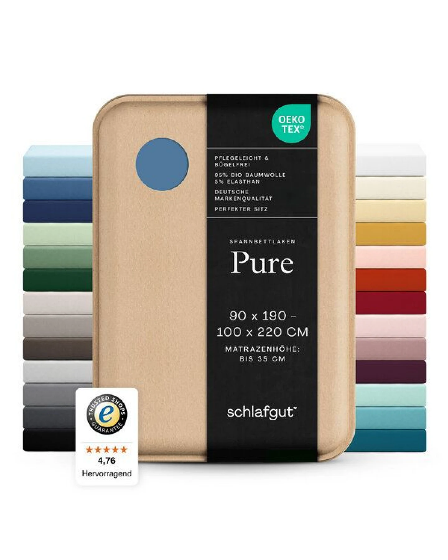 Schlafgut Spannbettlaken Pure - 95% Biobaumwolle, 5% Elasthan - Matratzenhöhe von 18-35cm – Ansicht 4