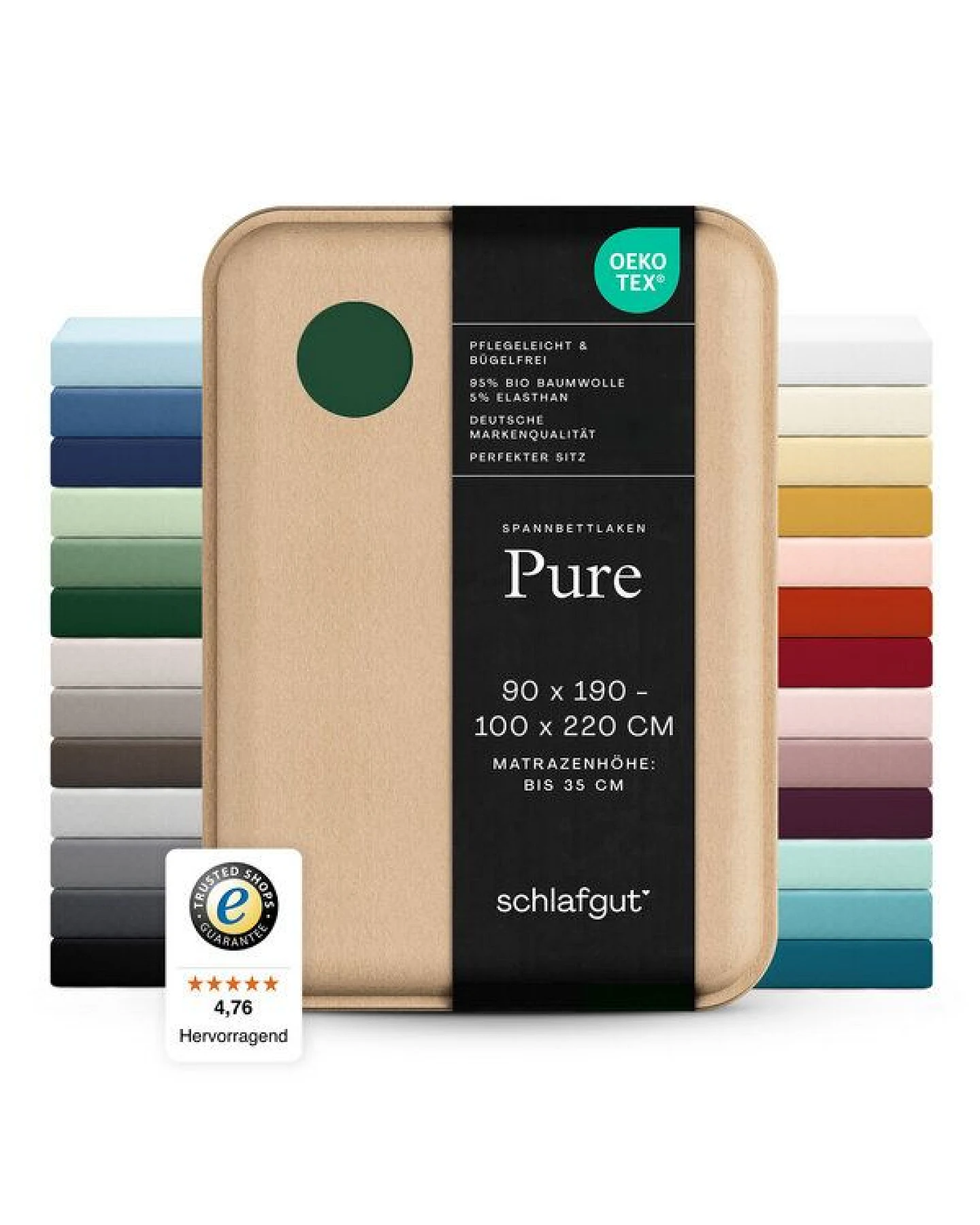 Schlafgut Spannbettlaken Pure - 95% Biobaumwolle, 5% Elasthan - Matratzenhöhe von 18-35cm – Ansicht 4