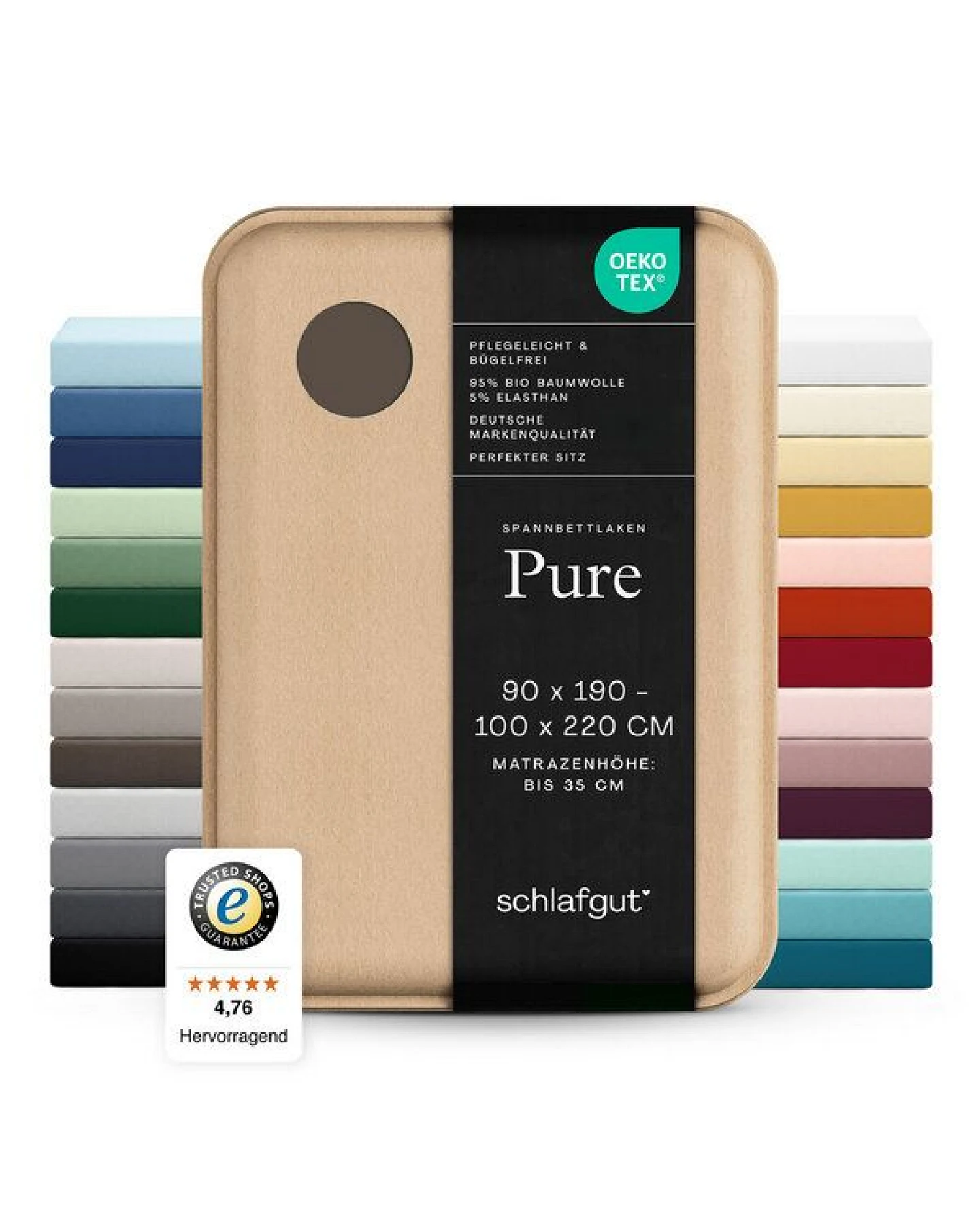 Schlafgut Spannbettlaken Pure - 95% Biobaumwolle, 5% Elasthan - Matratzenhöhe von 18-35cm – Ansicht 4